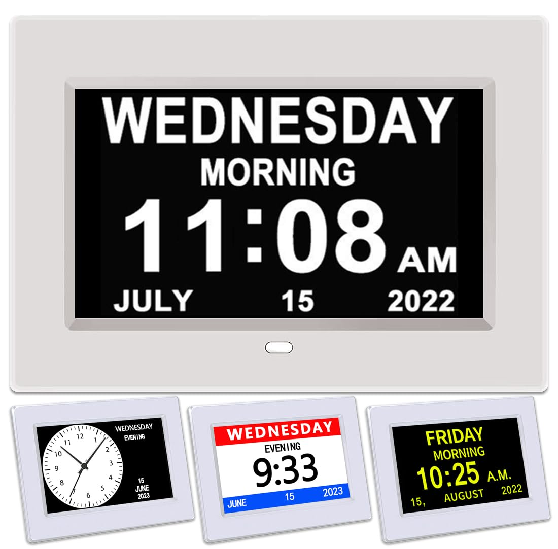 AINFTIME AINFTIME Large Display Digital Calendar Alarm Clock for Elderly with Day and Date 3 Color Options Ideal for Dementia and Alzheimers 7in Black - View 8 of 9