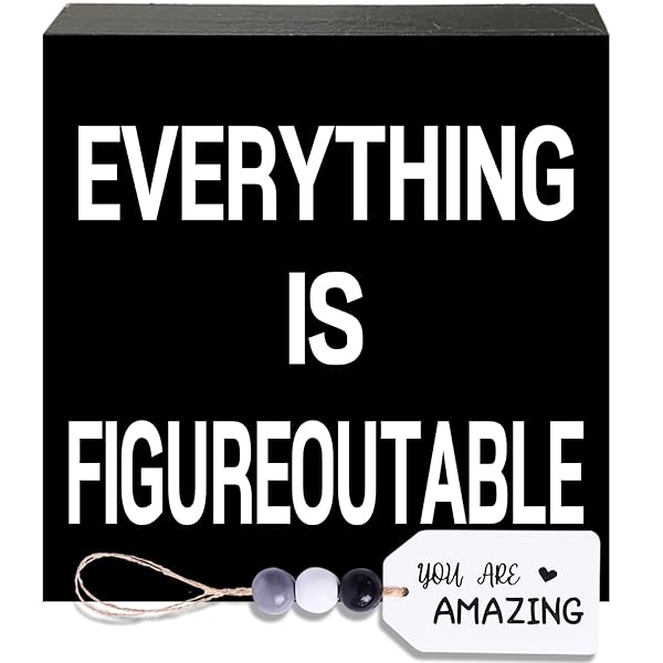 HEYTUYA Black Decor for Home Office Desk Wood Box Sign Everything is Figureoutable You are Amazing Mini Plaque Inspirational Gifts for All