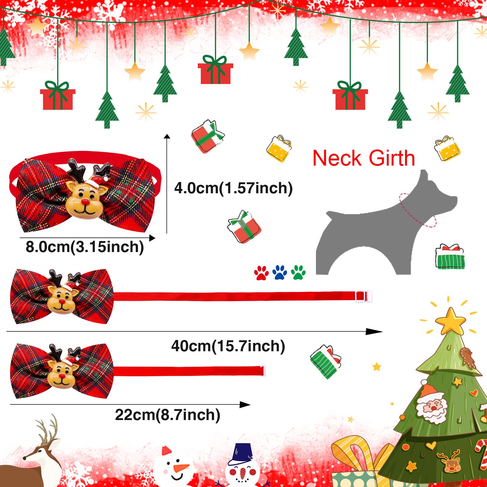 Masue Pets Christmas Puppy Dog Bowtie 10pcs Pack Plaid Necktie Styles Snowman Xmas Tree Deer Dog Accessories for Festive Pet Fashion - View 3 of 9