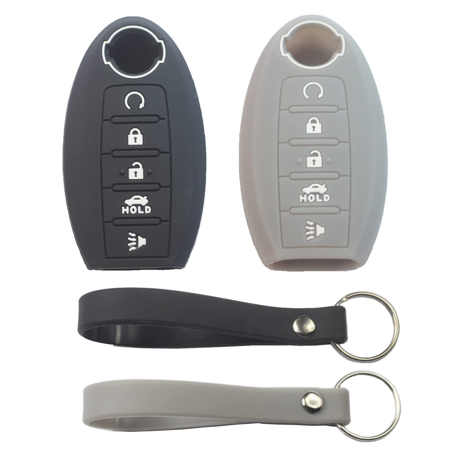 kcpros 2Pcs Rubber Silicone 5 Buttons Smart Key Fob Cover Case Skin Protector Keyless with Keychain Compatible with Nissan Altima Sentra Versa Murano