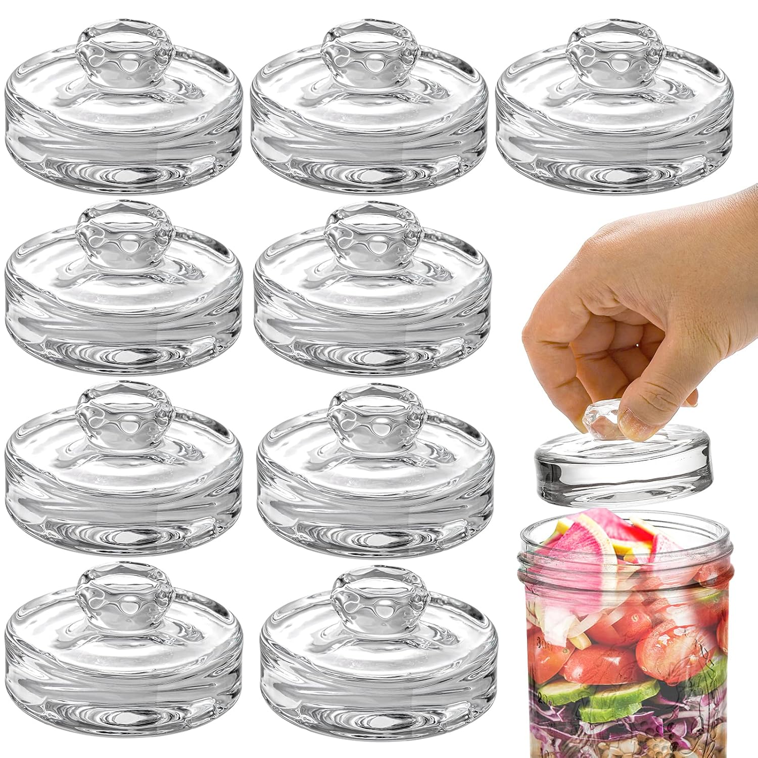 Youeon YOUEON 9 Pack Fermentation Glass Weights with Easy Grip Handles for Mason Jars and Pickling Jars Ideal for Sauerkraut Kimchi and More