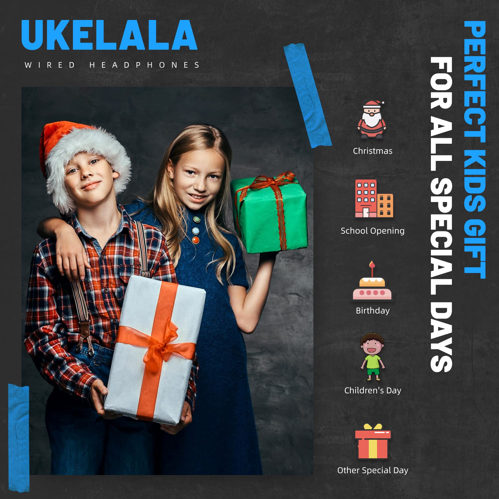 UKELALA On Ear Wired Blue Headphones for Boys Girls Folding Corded Head Phones for Kids Youth Student Children Portable Headphone for School Classroom - View 7 of 7