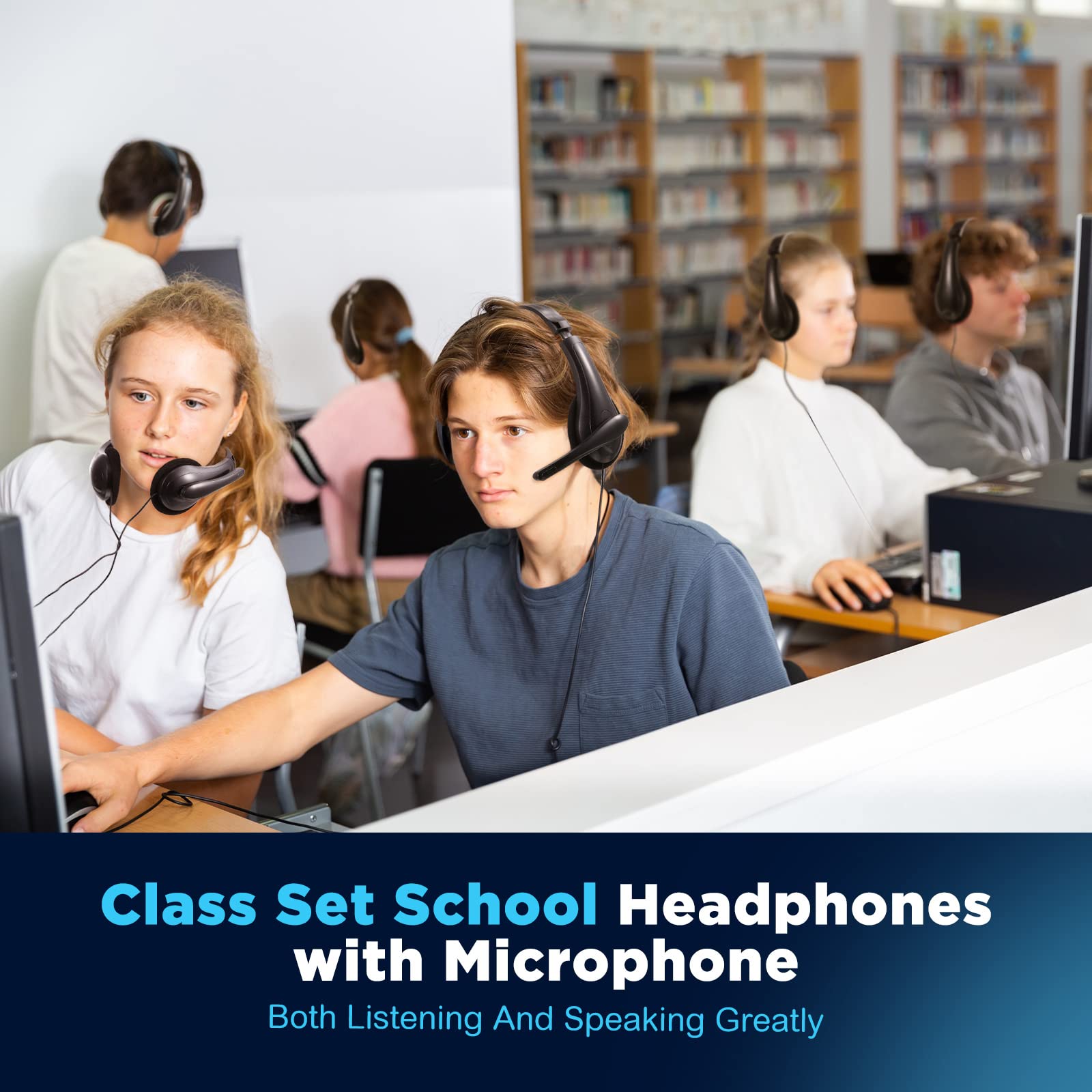Yunsailing 20 Pack Bulk Classroom Headphones with Microphone Students Wired School Class Set Headphones for School Library Computer Office Adults 3.5 - View 5 of 6