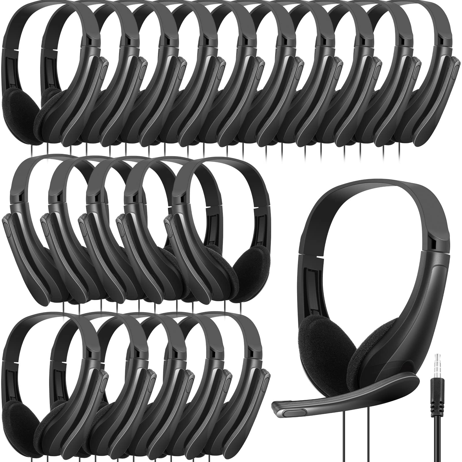 Yunsailing 20 Pack Bulk Classroom Headphones with Microphone Students Wired School Class Set Headphones for School Library Computer Office Adults 3.5