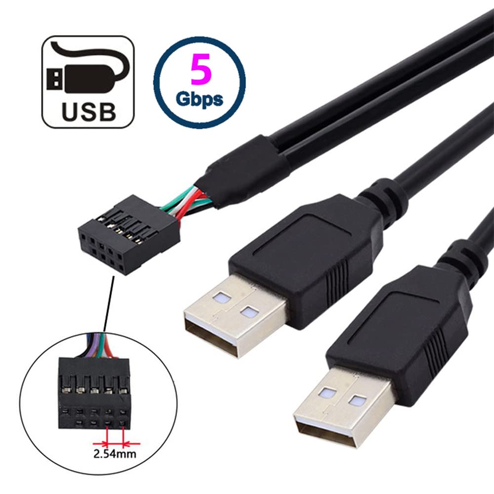 cablecc Cablecc 9Pin 10Pin Female Header to Dual USB 2.0 Male Type A Cable 50cm for Motherboard Connection - View 2 of 9