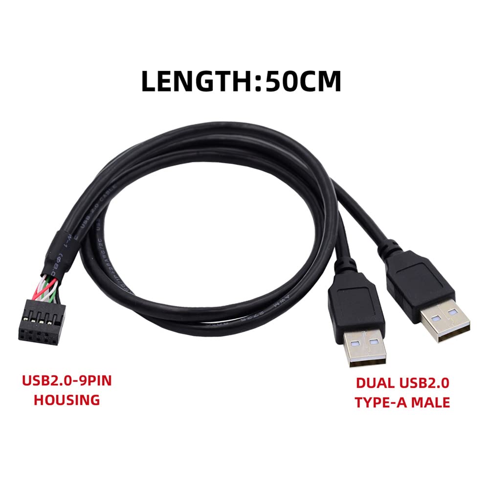 cablecc Cablecc 9Pin 10Pin Female Header to Dual USB 2.0 Male Type A Cable 50cm for Motherboard Connection - View 5 of 9