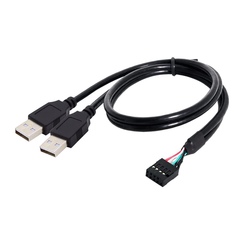Cablecc 9Pin 10Pin Female Header to Dual USB 2.0 Male Type A Cable 50cm for Motherboard Connection
