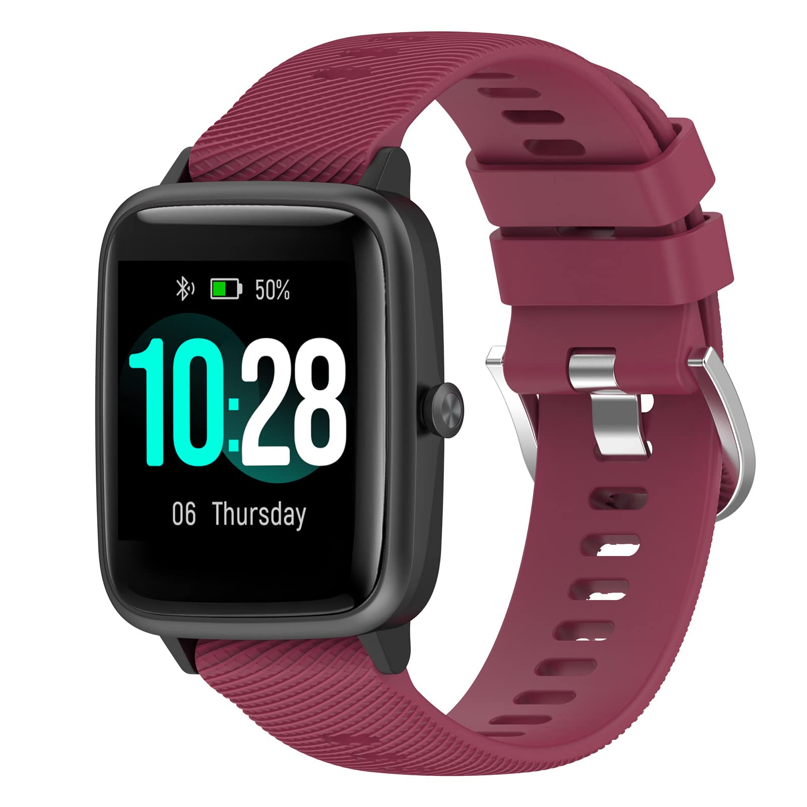 NineHorse Adjustable Silicone Watch Bands for Veryfitpro ID205L ID205S ID205U ID205G 19MM Light Pink and Wine Red Replacement Straps - View 2 of 7