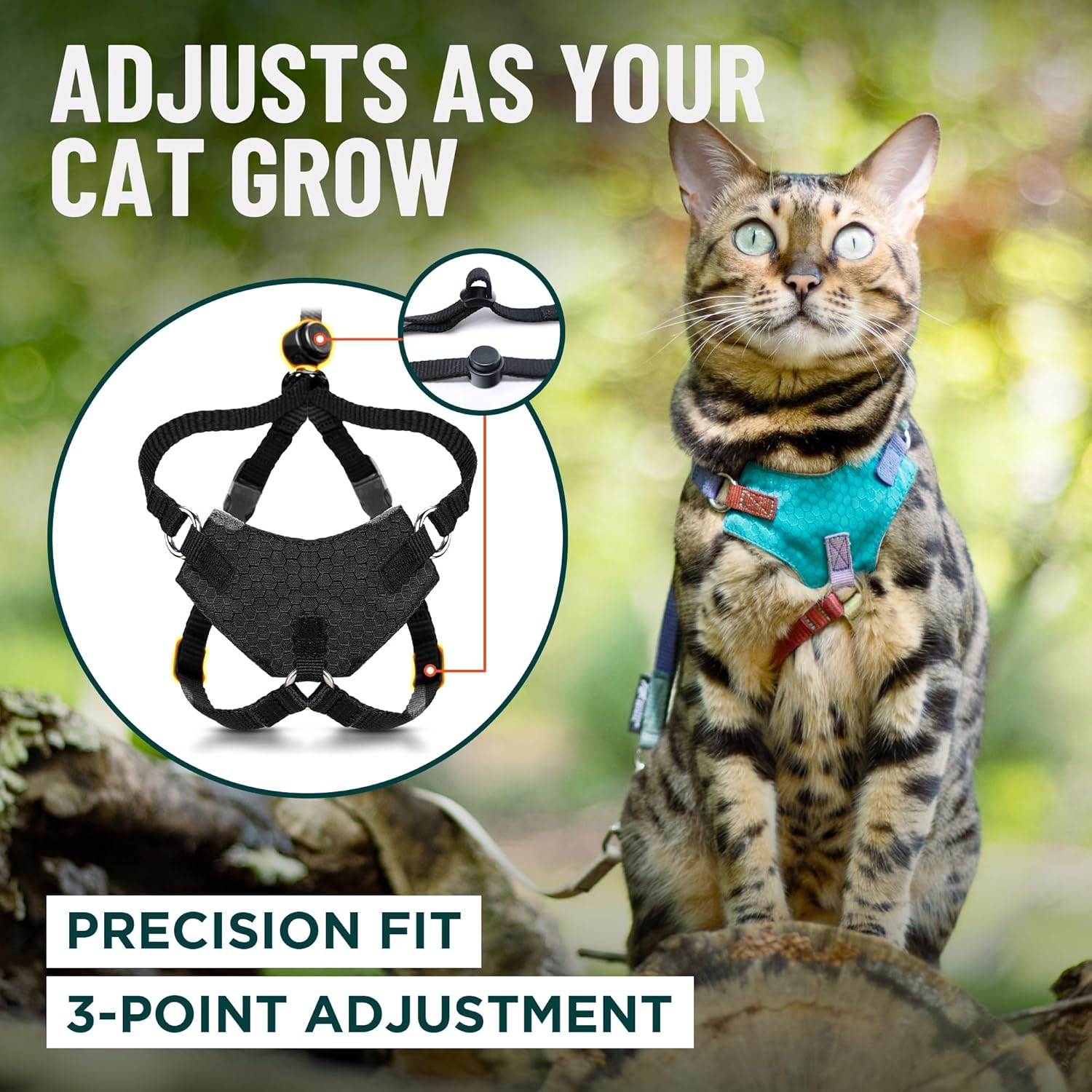 OutdoorBengal Houdini Escape Proof Cat Harness and Leash Set by OutdoorBengal for Walking Cats and Kittens Black Large Cat - View 6 of 9