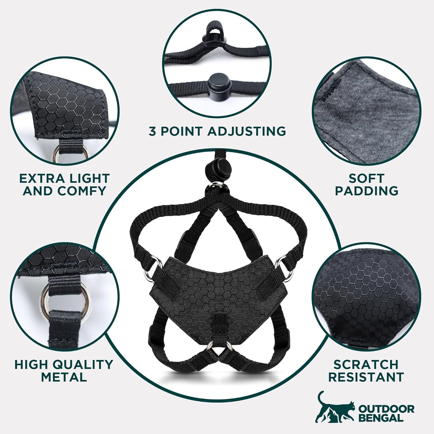 OutdoorBengal Houdini Escape Proof Cat Harness and Leash Set by OutdoorBengal for Walking Cats and Kittens Black Large Cat - View 8 of 9