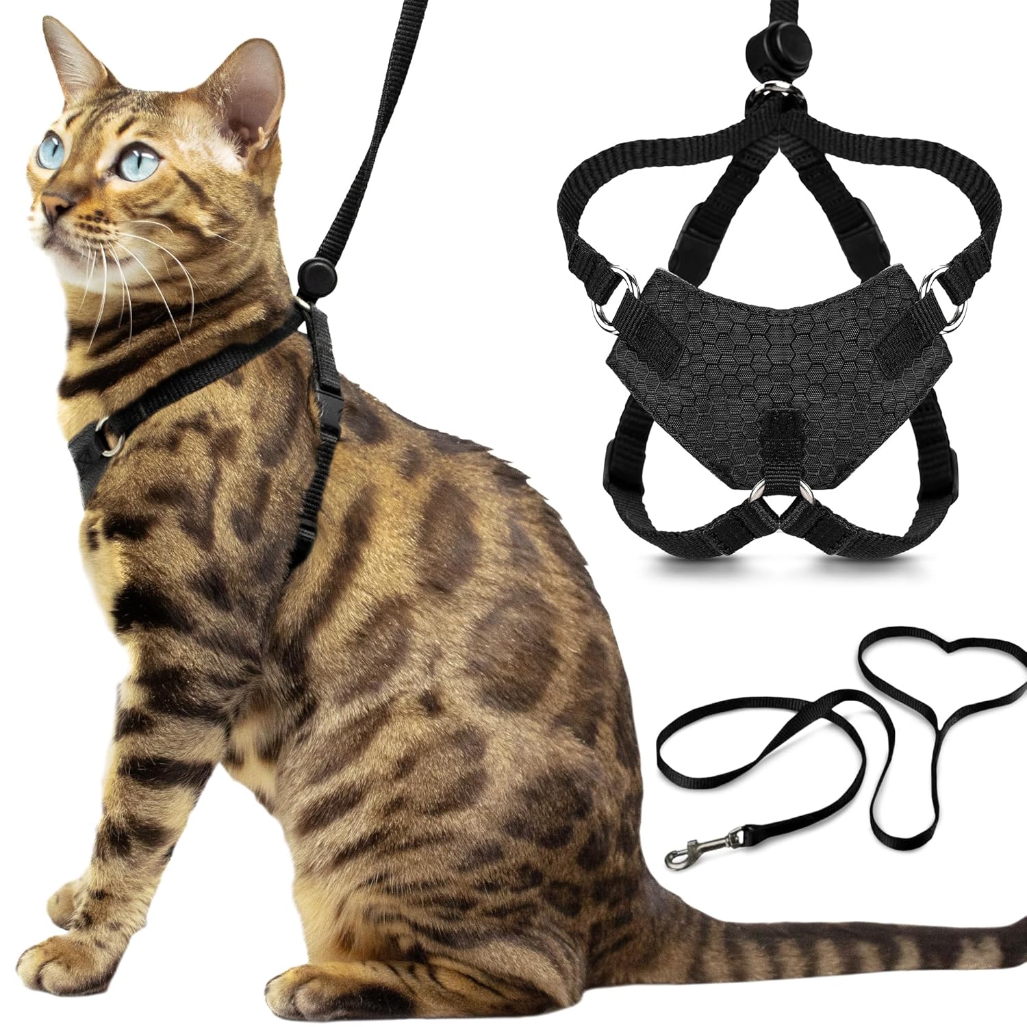 OutdoorBengal Houdini Escape Proof Cat Harness and Leash Set by OutdoorBengal for Walking Cats and Kittens Black Large Cat