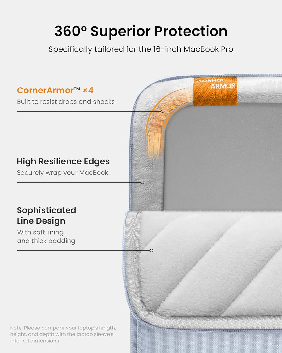 tomtoc tomtoc 360 Protective Laptop Sleeve for 16 inch MacBook Pro Dell XPS 16 Water Resistant Case with Accessory Pocket - View 4 of 9