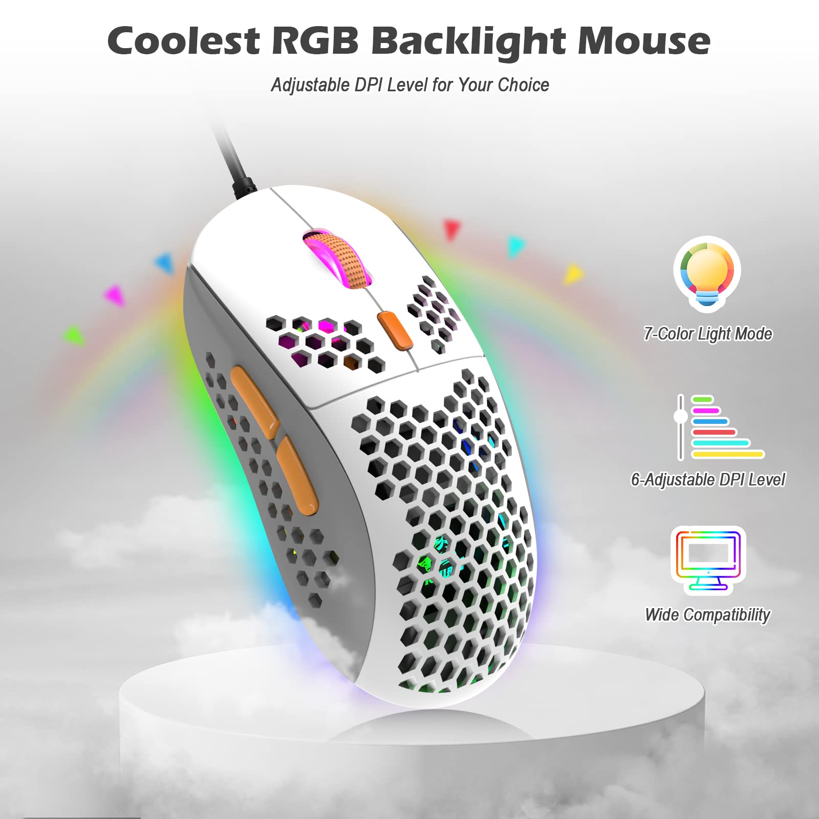 ZIYOU LANG RK-T60 Wired Mechanical Gaming Keyboard and Mouse Combo Portable with Rainbow Backlit 62Key NKRO 6400DPI RGB Honeycomb Mice Coiled Aviator - View 6 of 8