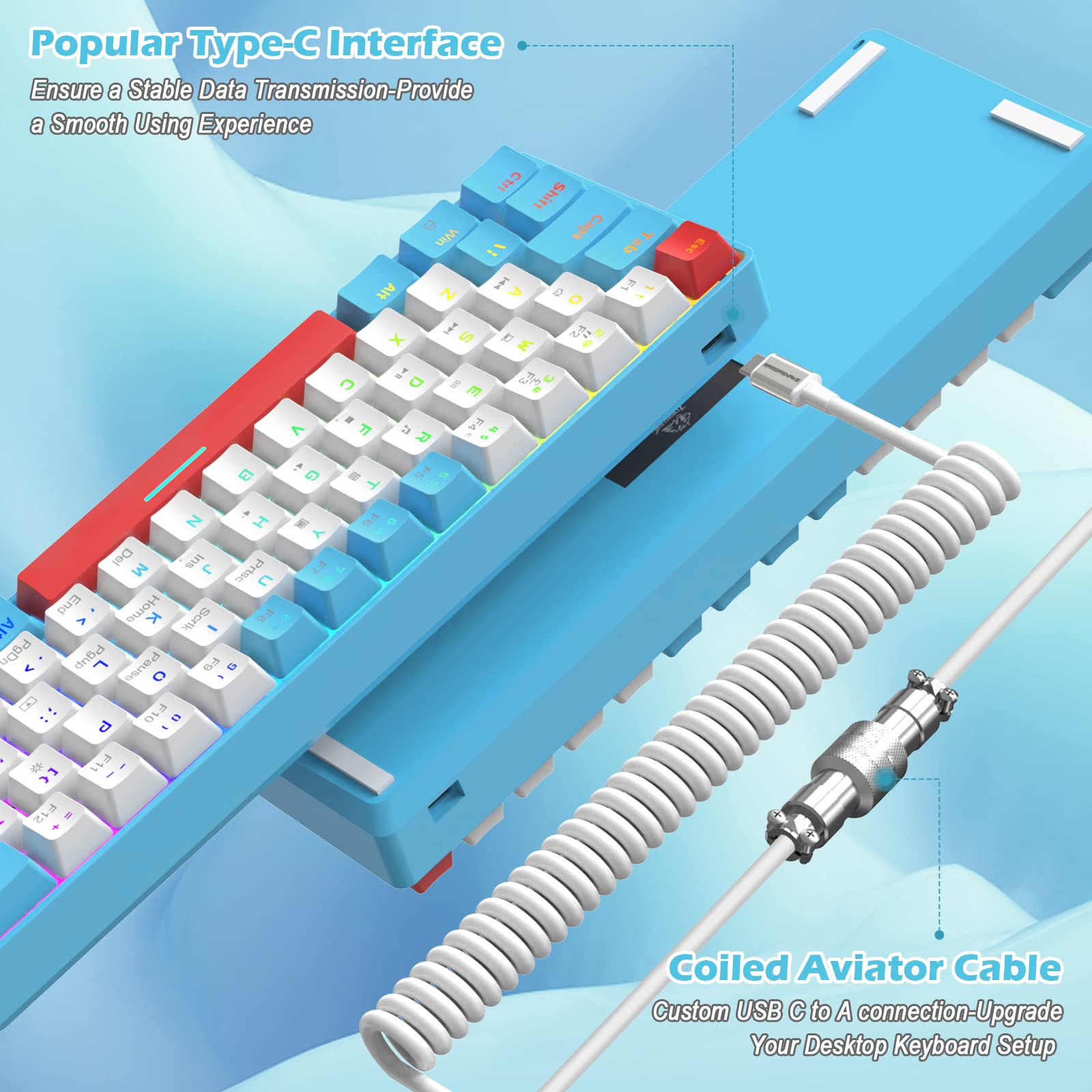 ZIYOU LANG ZIYOU LANG RK-T60 Wired Mechanical Gaming Keyboard and Mouse Combo Mini Portable Rainbow Backlit 62Key NKRO 6400DPI for PS4 PC Gamer - View 5 of 8