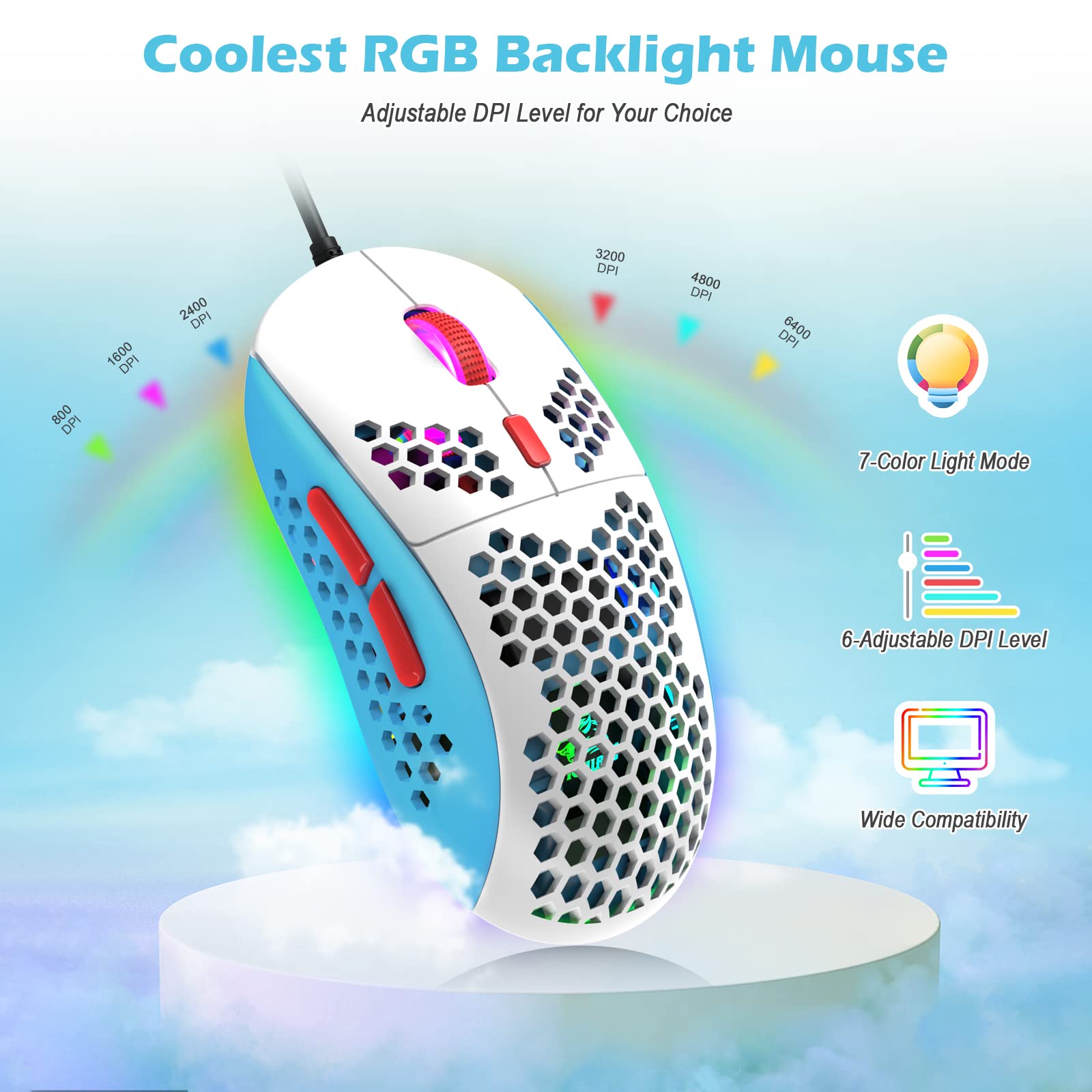 ZIYOU LANG ZIYOU LANG RK-T60 Wired Mechanical Gaming Keyboard and Mouse Combo Mini Portable Rainbow Backlit 62Key NKRO 6400DPI for PS4 PC Gamer - View 6 of 8