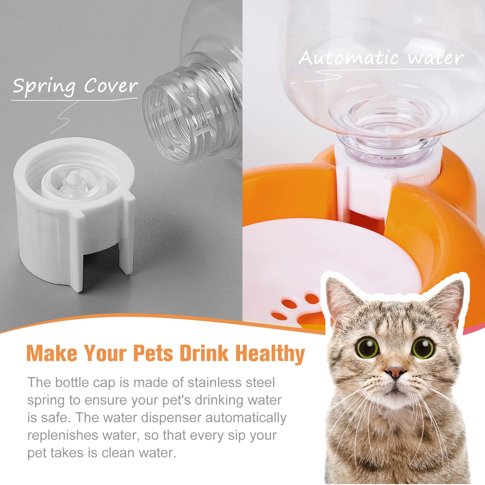 Azwraith Dog and Cat Bowl Set with Water Dispenser and Stainless Steel Bowl for Small Pets in Orange - View 4 of 8
