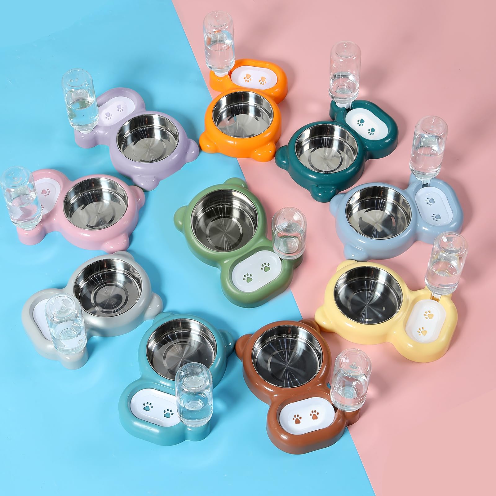 Azwraith Dog and Cat Bowl Set with Water Dispenser and Stainless Steel Bowl for Small Pets in Orange - View 6 of 8