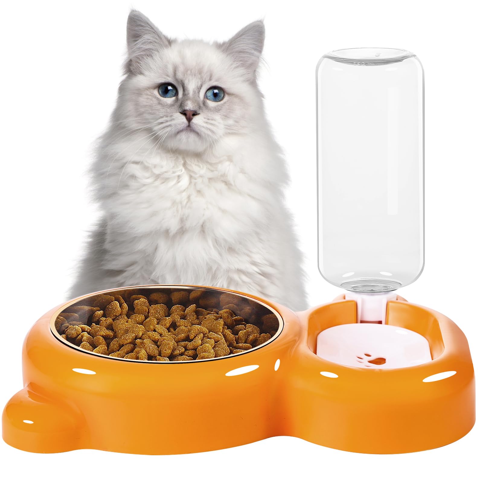 Azwraith Dog and Cat Bowl Set with Water Dispenser and Stainless Steel Bowl for Small Pets in Orange - View 7 of 8