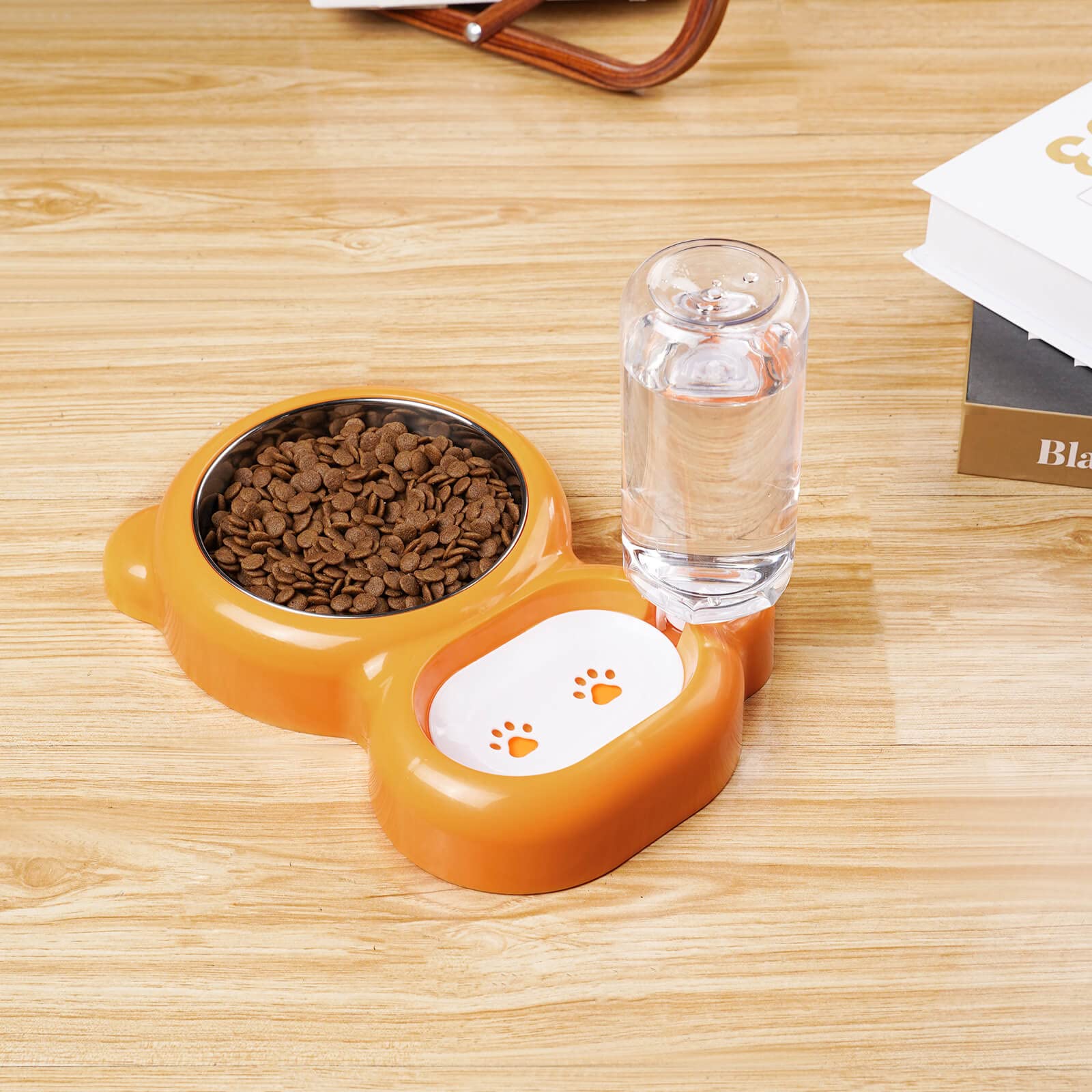 Azwraith Dog and Cat Bowl Set with Water Dispenser and Stainless Steel Bowl for Small Pets in Orange - View 8 of 8