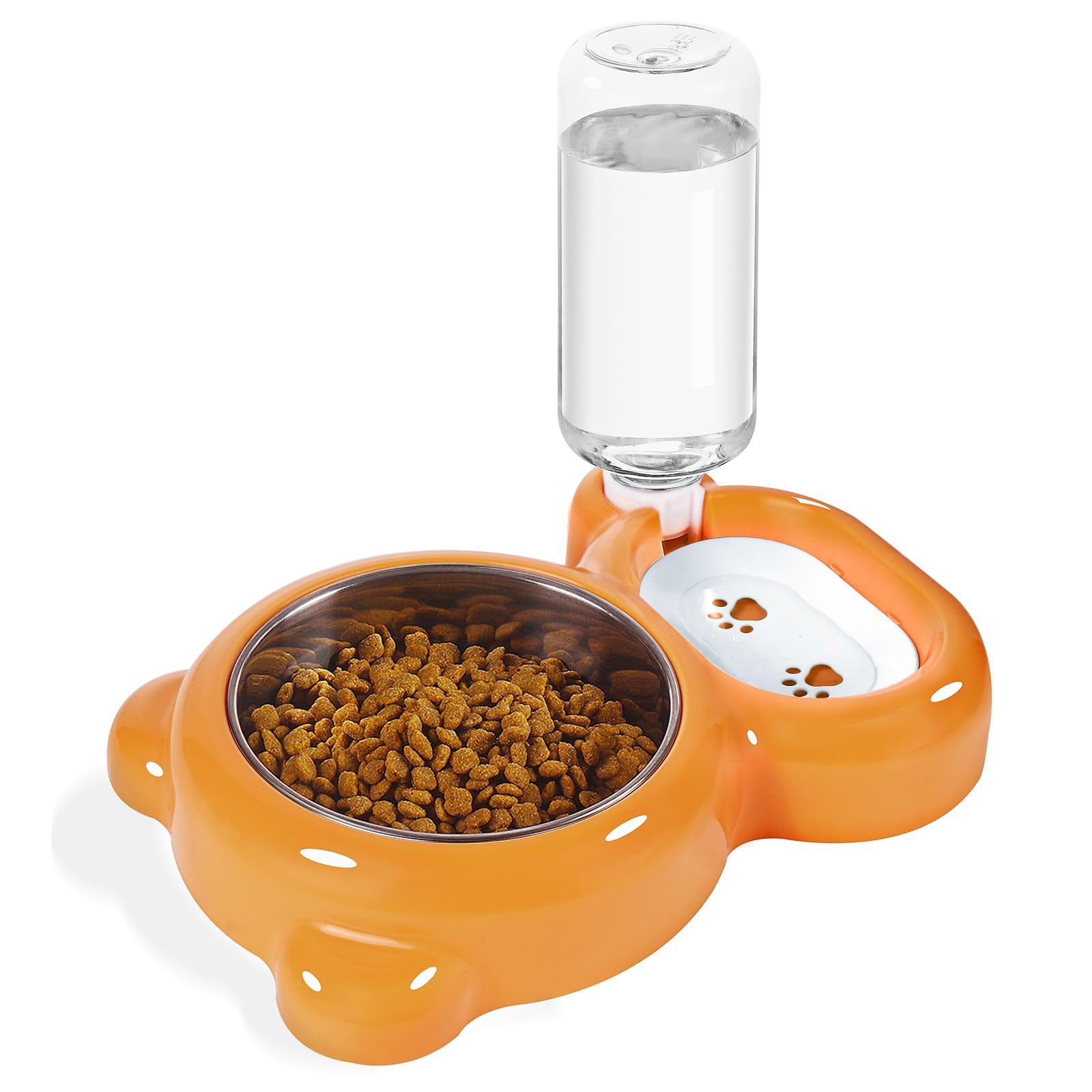 Azwraith Dog and Cat Bowl Set with Water Dispenser and Stainless Steel Bowl for Small Pets in Orange