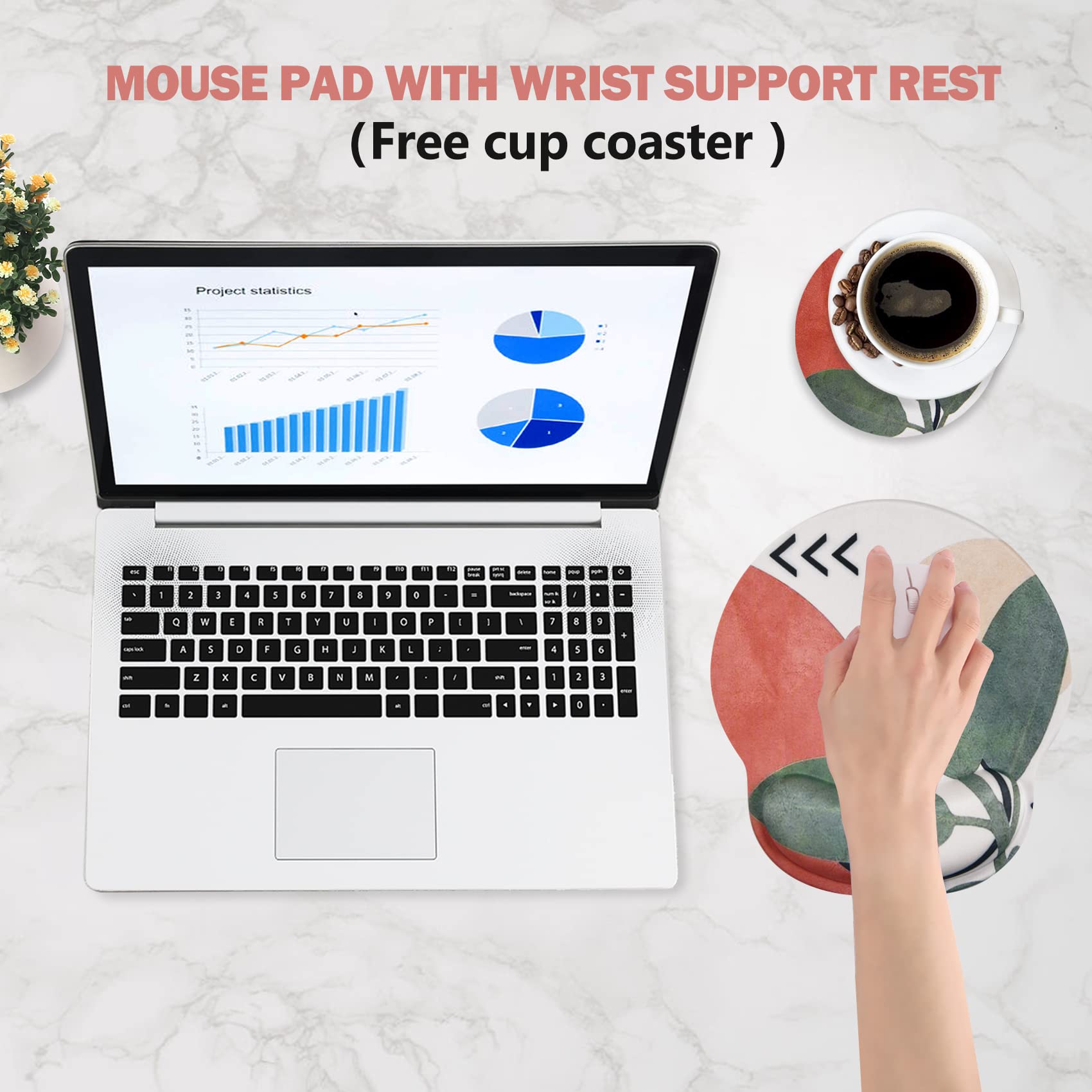 AIMSA Ergonomic Mouse Pad with Wrist Support, Gel Non-Slip PU Base Gradient Wrist Rest Pad for Home, Office, Easy Typing and Pain Relief, Pink Purple - View 2 of 8