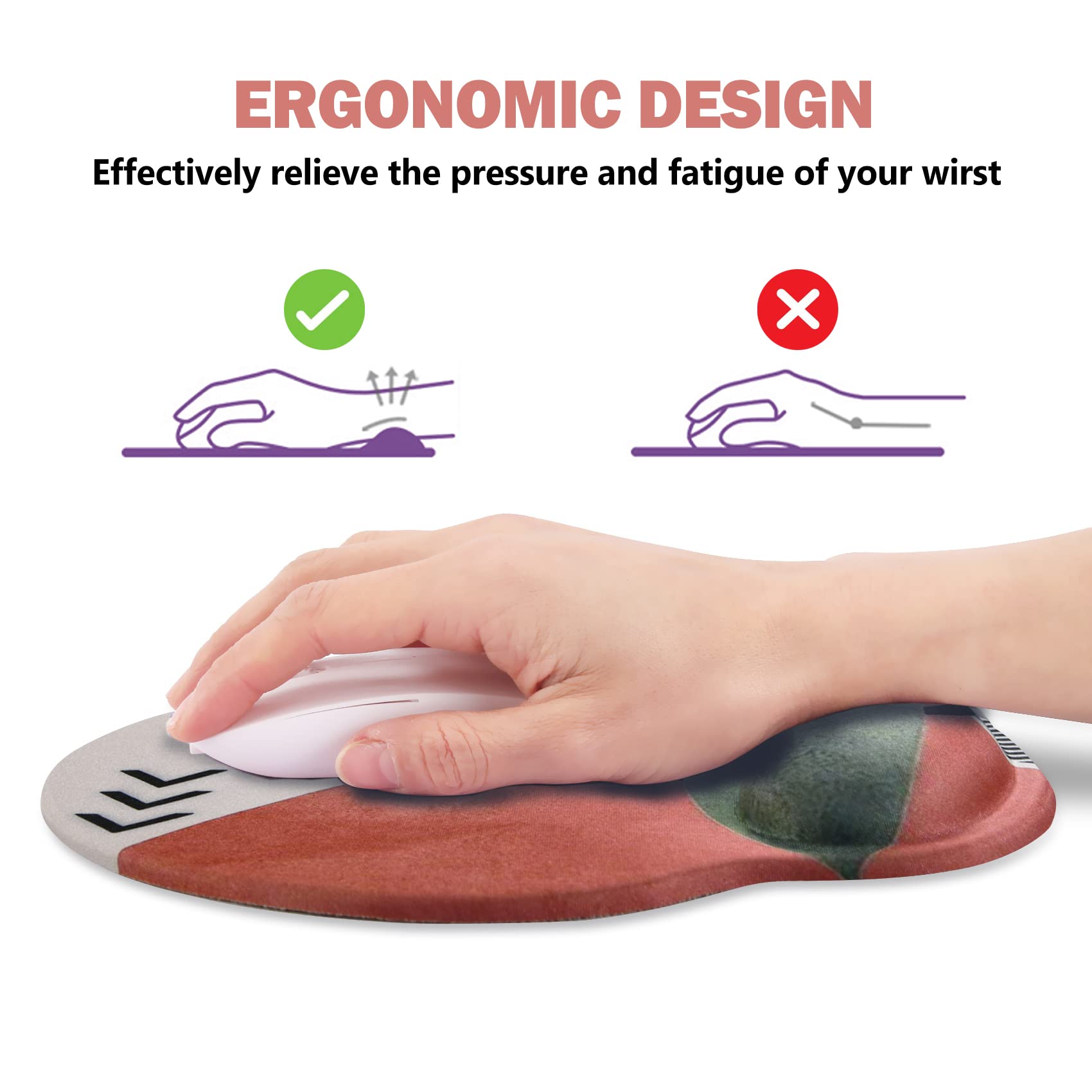 AIMSA Ergonomic Mouse Pad with Wrist Support, Gel Non-Slip PU Base Gradient Wrist Rest Pad for Home, Office, Easy Typing and Pain Relief, Pink Purple - View 5 of 8