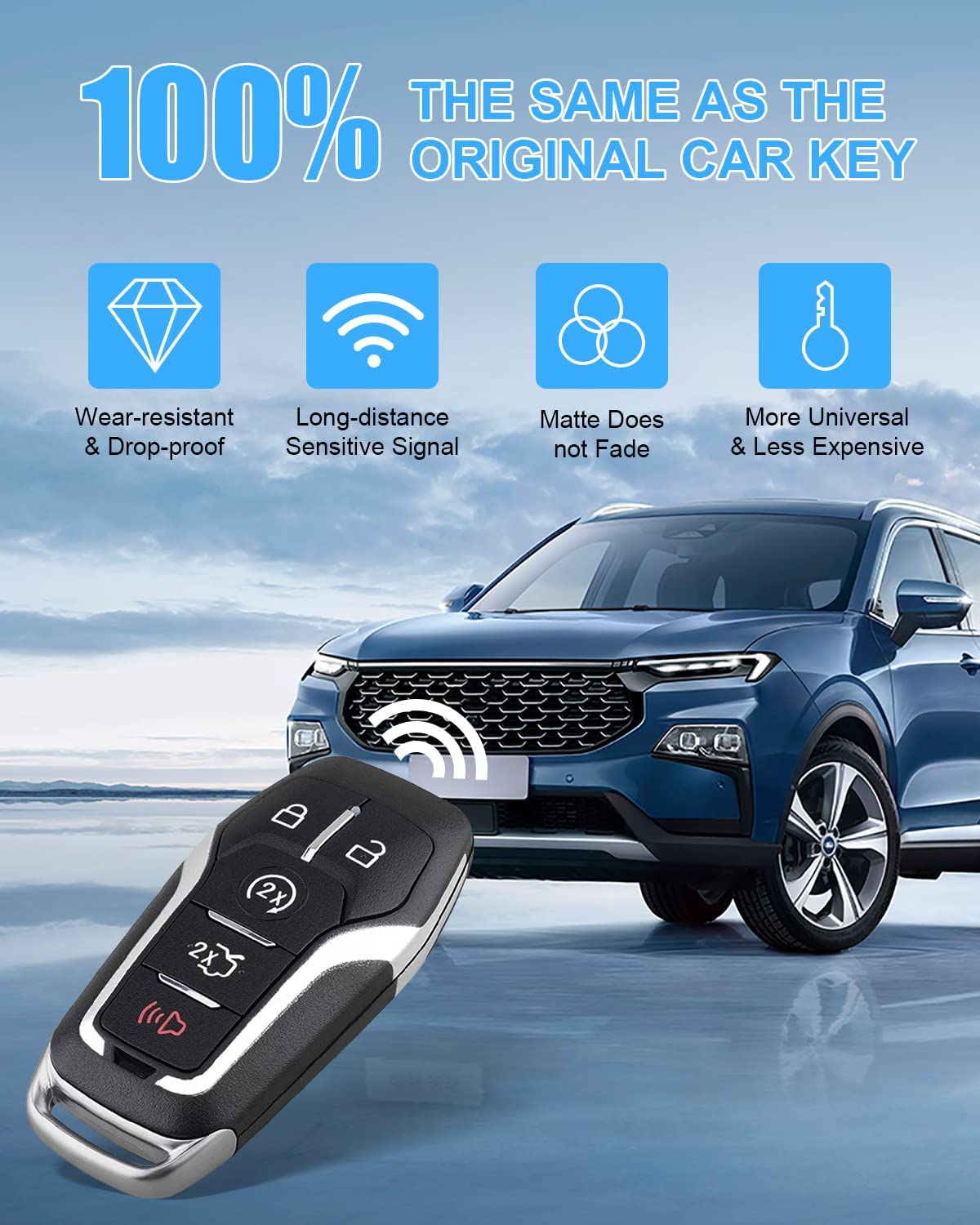 Key Fob Replacement for Ford: 5-Button Keyless Entry Remote Start Control for Ford Mustang Fusion Explorer Edge Lincoln MKC MKX MKZ, Compatible with - View 6 of 6