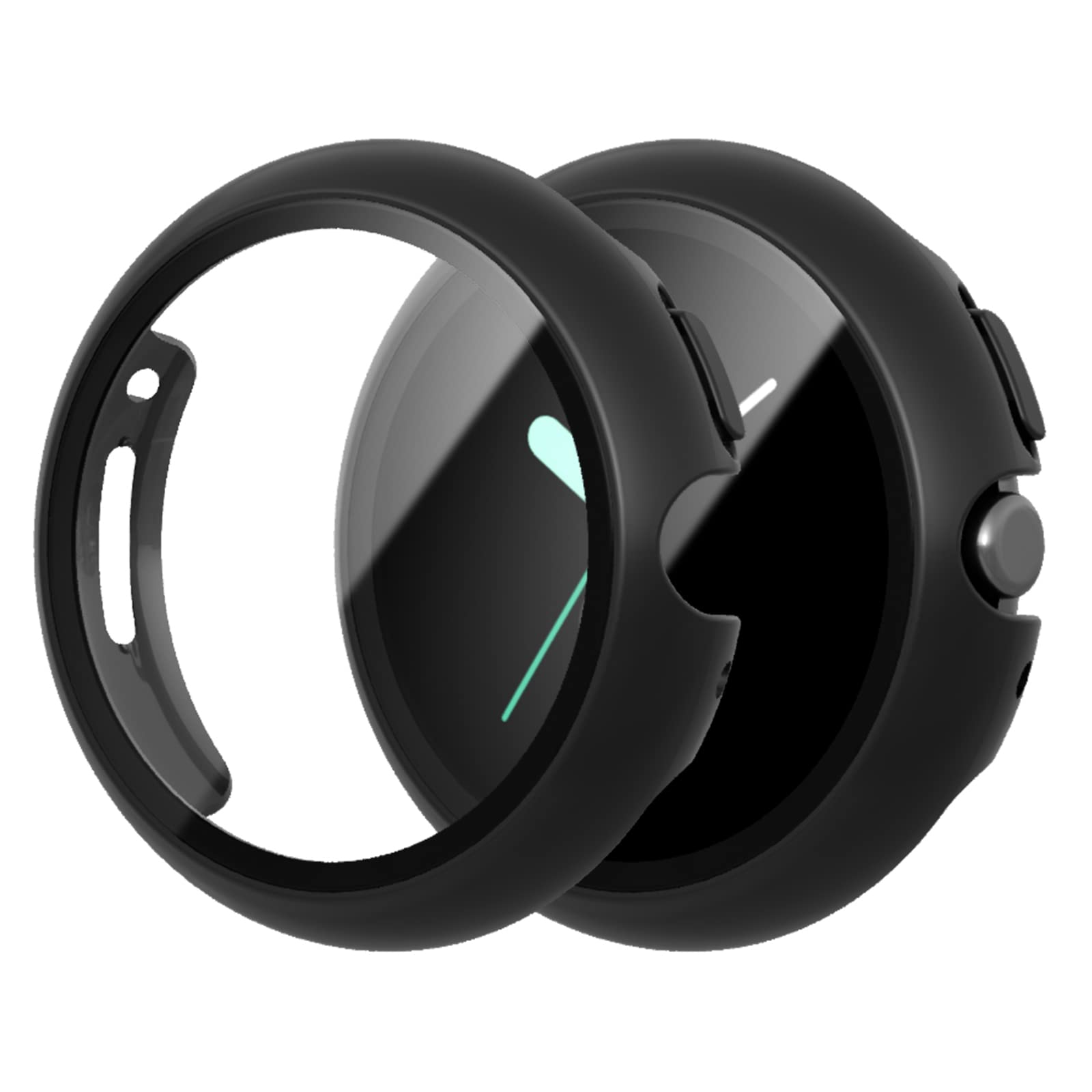 2 Pack for Google Pixel Watch Screen Protector Case,JZK High Definition Tempered Glass Overall Protective Case Cover Scratch Resistant Bumper Shell