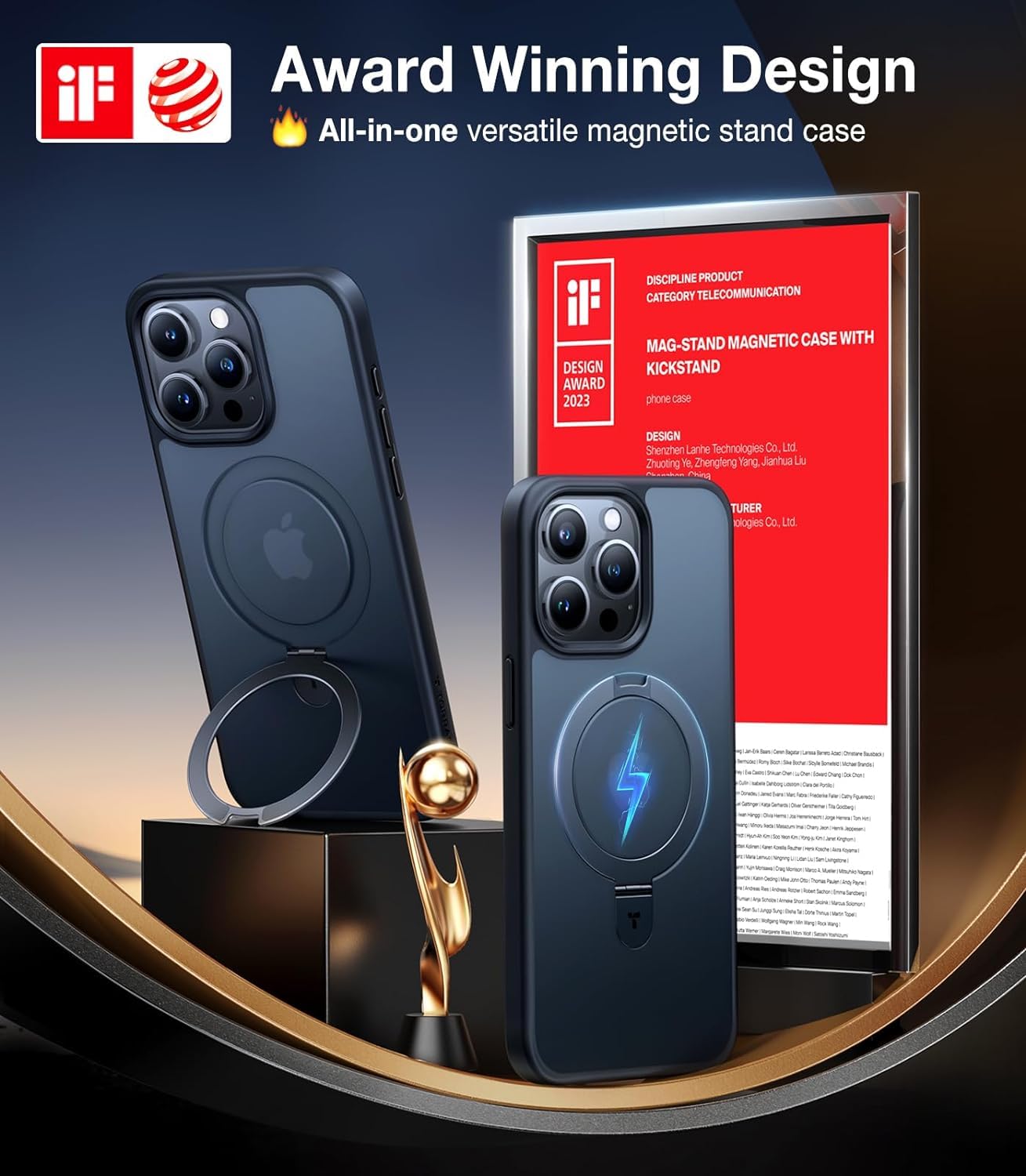 TORRAS TORRAS Magnetic iPhone 13 Pro Max Case with Stand Military Grade Drop Protection Slim Shockproof Translucent Back Black - View 2 of 9