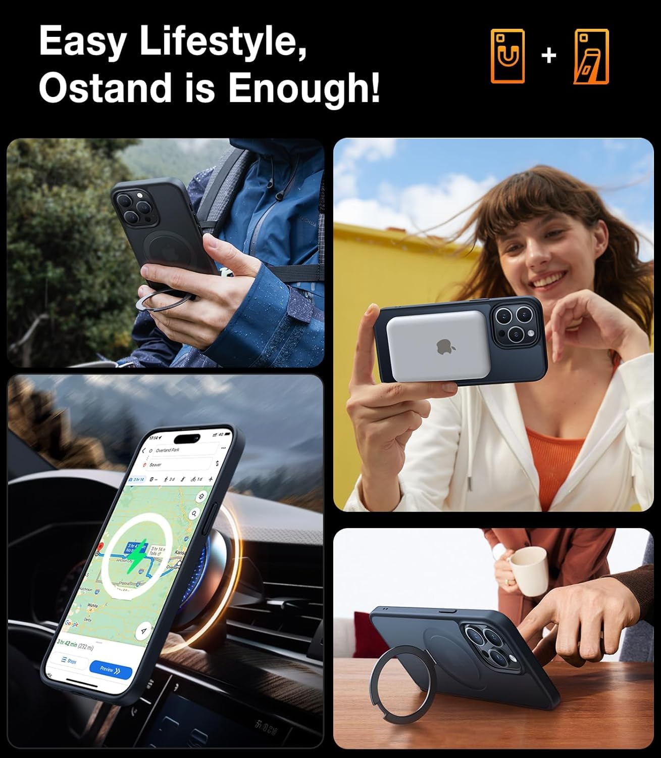 TORRAS TORRAS Magnetic iPhone 13 Pro Max Case with Stand Military Grade Drop Protection Slim Shockproof Translucent Back Black - View 3 of 9