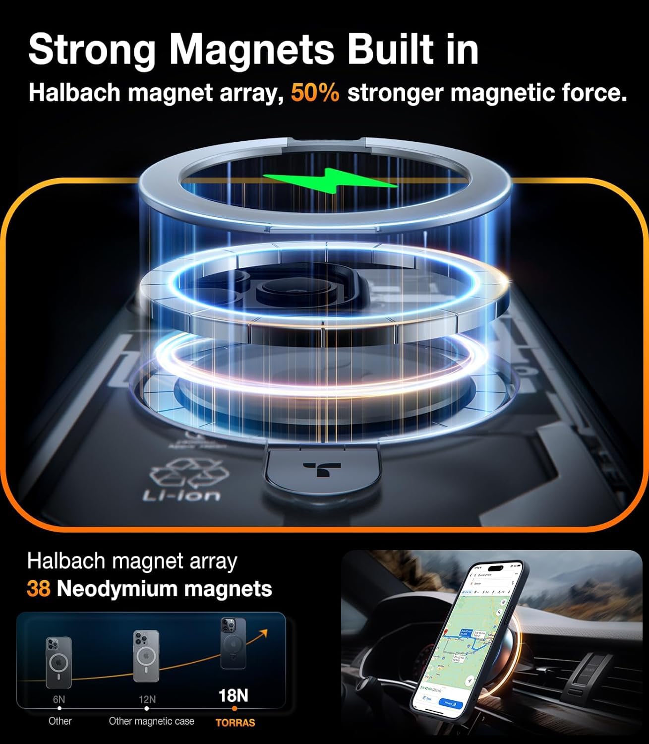 TORRAS TORRAS Magnetic iPhone 13 Pro Max Case with Stand Military Grade Drop Protection Slim Shockproof Translucent Back Black - View 4 of 9