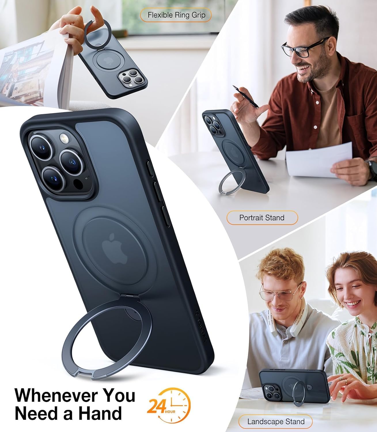 TORRAS TORRAS Magnetic iPhone 13 Pro Max Case with Stand Military Grade Drop Protection Slim Shockproof Translucent Back Black - View 5 of 9