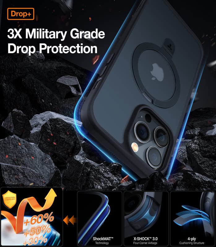 TORRAS TORRAS Magnetic iPhone 13 Pro Max Case with Stand Military Grade Drop Protection Slim Shockproof Translucent Back Black - View 6 of 9