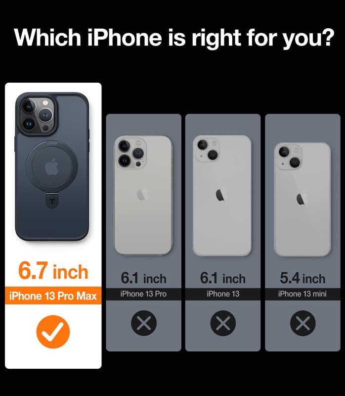 TORRAS TORRAS Magnetic iPhone 13 Pro Max Case with Stand Military Grade Drop Protection Slim Shockproof Translucent Back Black - View 7 of 9