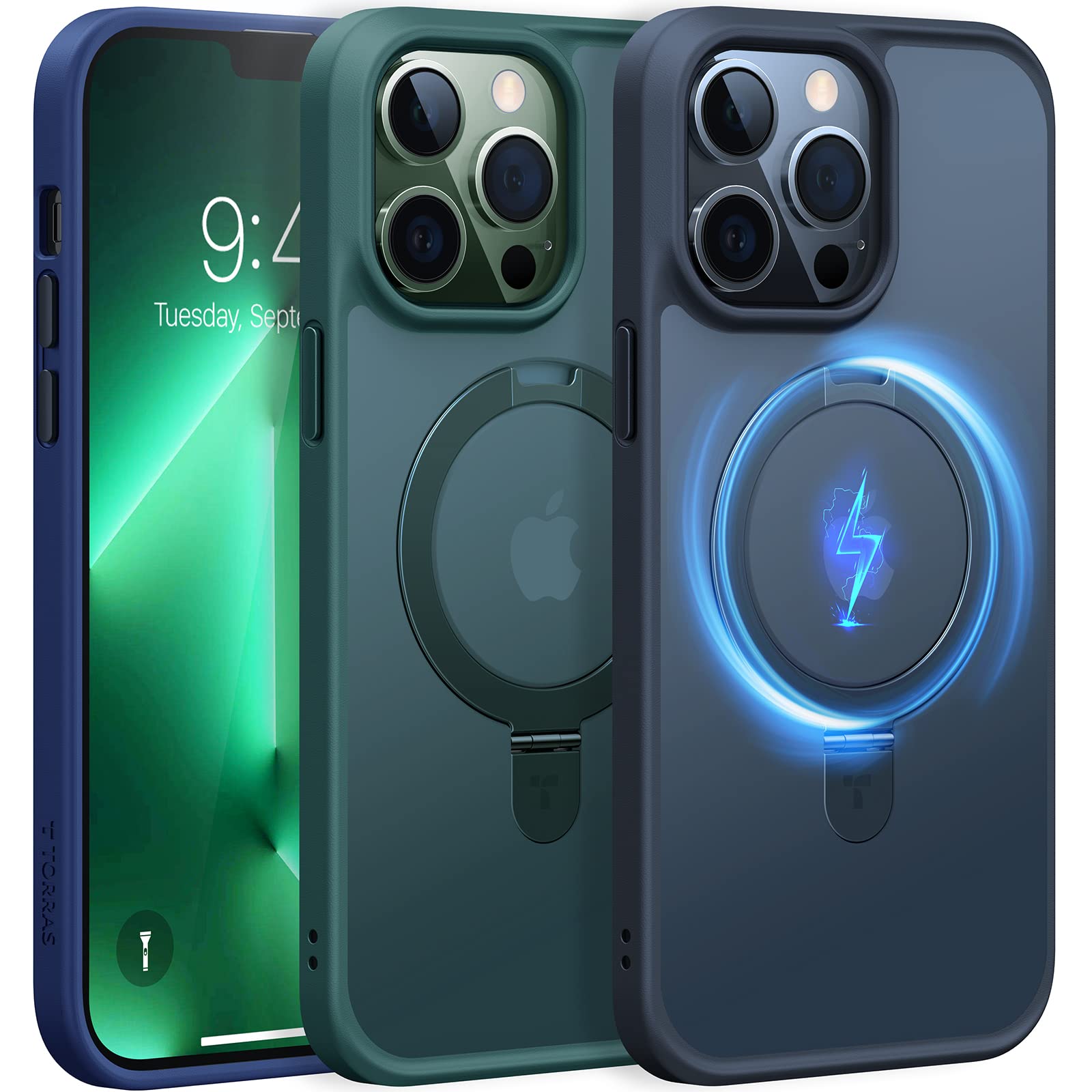 TORRAS TORRAS Magnetic iPhone 13 Pro Max Case with Stand Military Grade Drop Protection Slim Shockproof Translucent Back Black - View 9 of 9