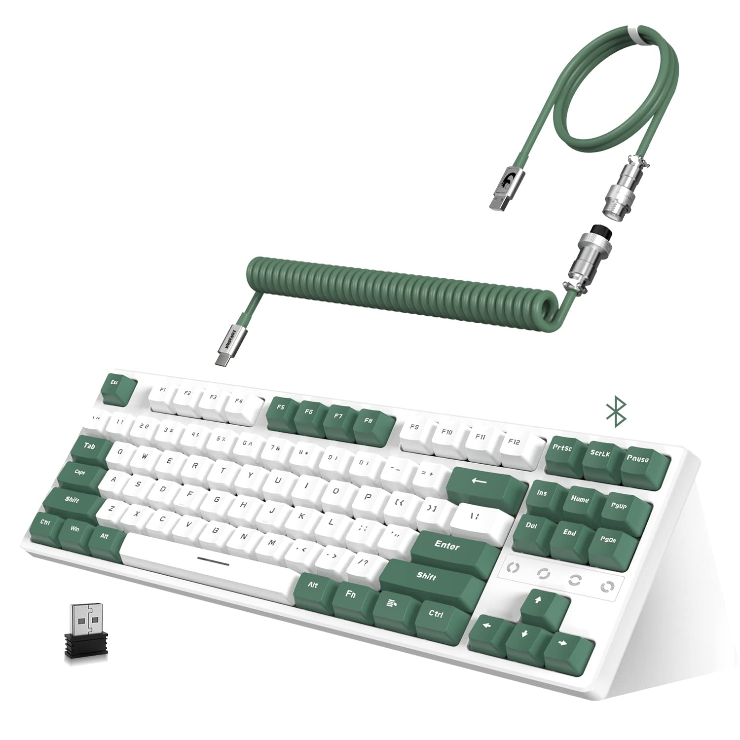 ATTACK SHARK K87 Gaming Keyboard Wireless TKL Mechanical Keyboard,2.4G BT 5.0 Wired Coiled Keyboard Cable,Hot Swappable Tactile Switch,Chroma