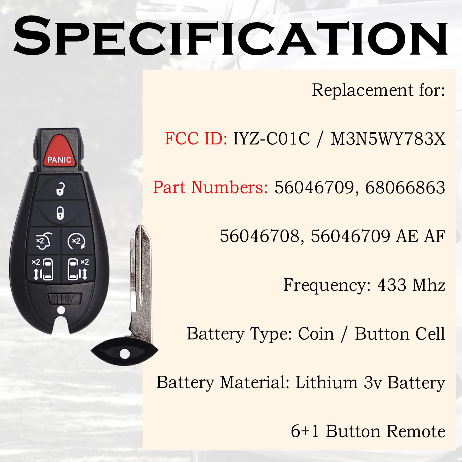 SUPALAND Keyless Entry Remote Control Key Fob FOBIK Replacement Fits for Dodge Grand Caravan 2008-2020 Chrysler Town Country Volkswagen Routan - View 3 of 9