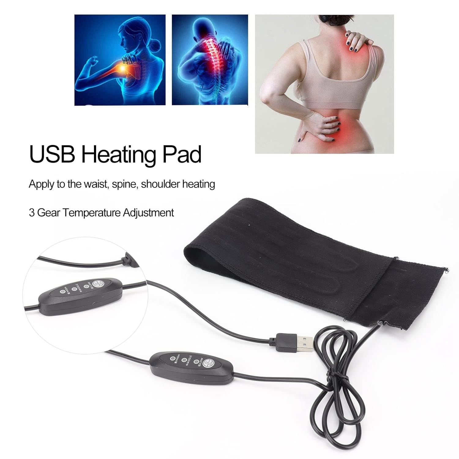Pilipane USB Heating Pad Portable Heated Travel Blanket for Pain Relief Neck Back Shoulders Abdomen Cramps Adjustable Temperature Carbon Fiber Mat - View 5 of 9