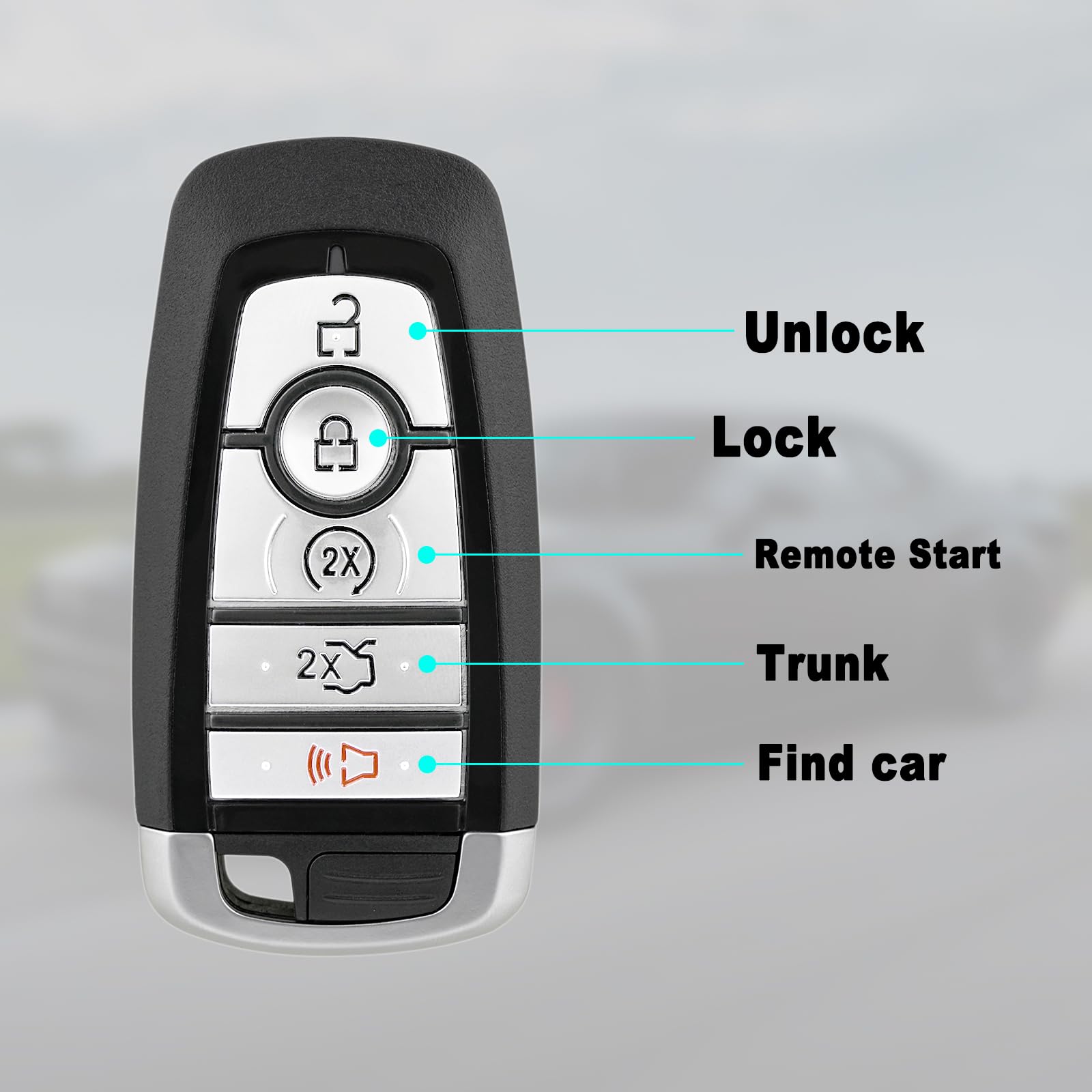 Key Fob Replacement Compatible for Proximity Remote for Ford Edge 2017 2018 2019 2020 2021 2022 Mustang 2018-2022 Fusion 2017-2021 Lincoln - View 2 of 6