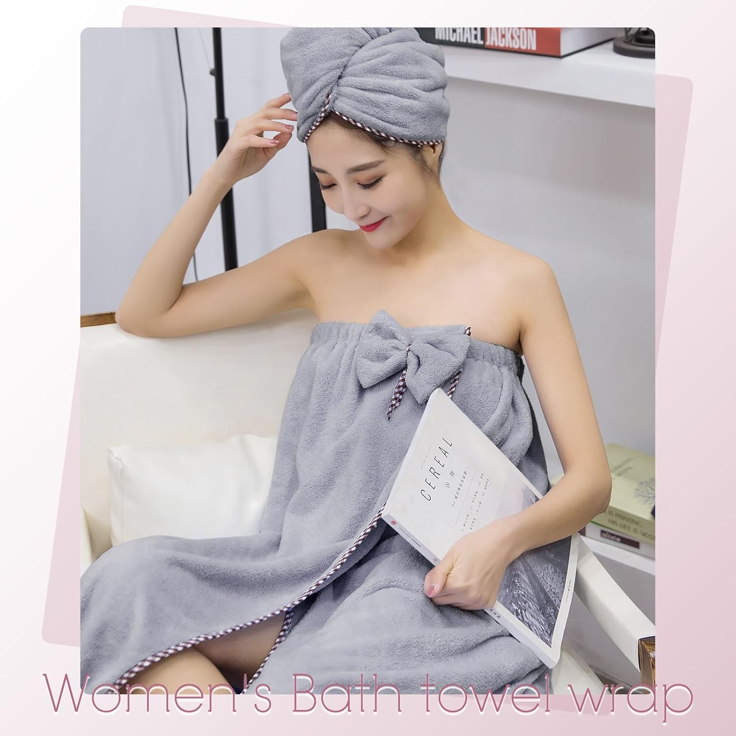 KOIKEY KOIKEY Women Bath Wrap Hair Towel Adjustable Luxury Microfiber Soft Towels Super Absorbent Quick Drying Hair and Body Grey - View 6 of 6