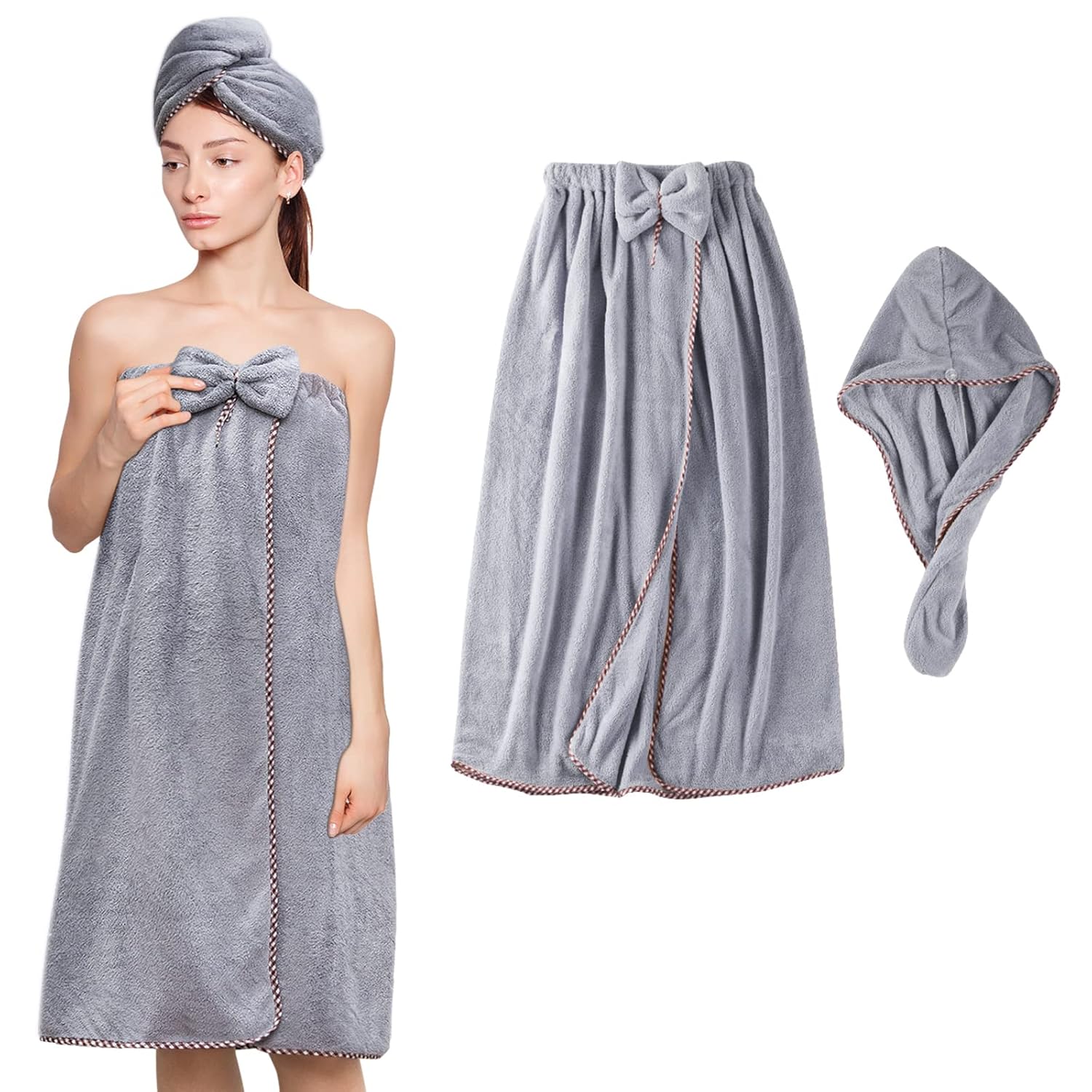 KOIKEY KOIKEY Women Bath Wrap Hair Towel Adjustable Luxury Microfiber Soft Towels Super Absorbent Quick Drying Hair and Body Grey