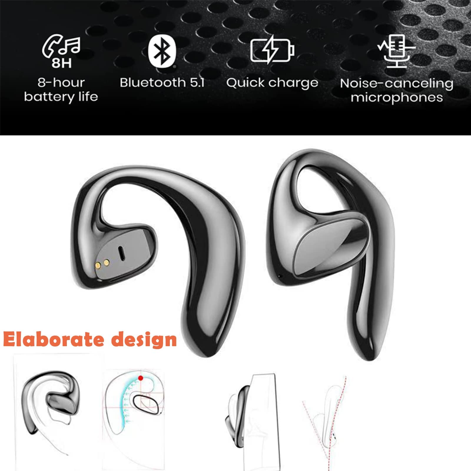 Xmenha Bone Conduction Open Ear Wireless Bluetooth Headphones with Ear Hook Mic for Comfortable Listening - View 7 of 7
