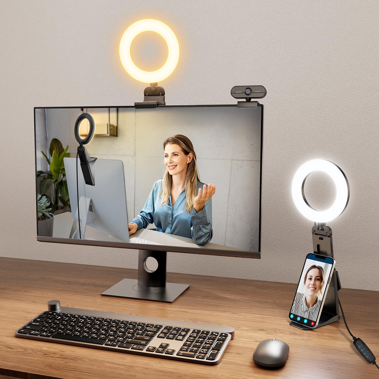 Evershop Ring Light for Laptop Desk Clip On,Small Computer Video Conference Lighting with Stand for Phone Webcam Monitor,5" Portable Mini LED Selfie