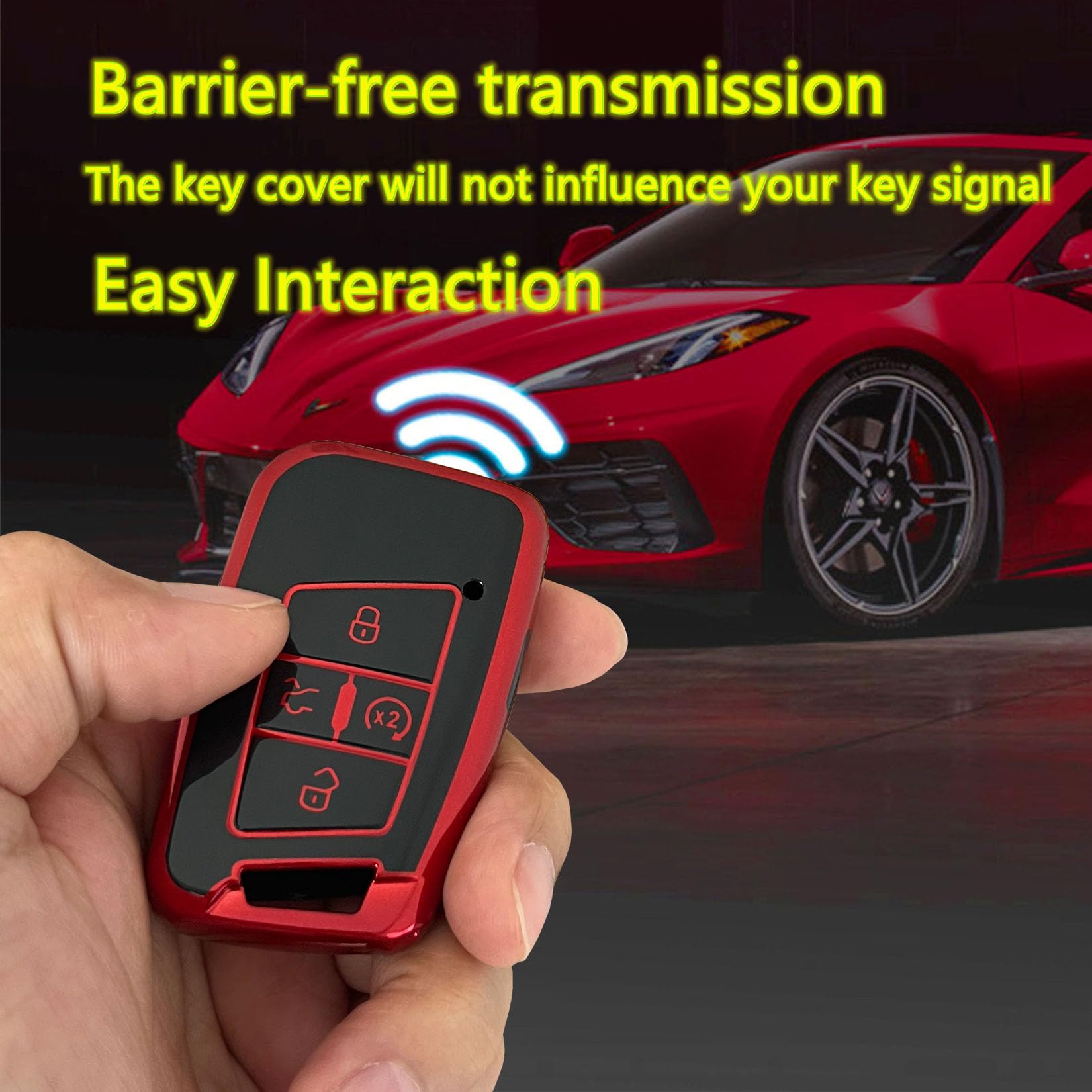 QIXIUBIA for Volkswagen Key Fob Cover Keyless Remote Smart Key Fob Shell with Keychain Fit for VW Volkswagen Atlas Jetta Passat Arteon Tiguan (Red) - View 6 of 6