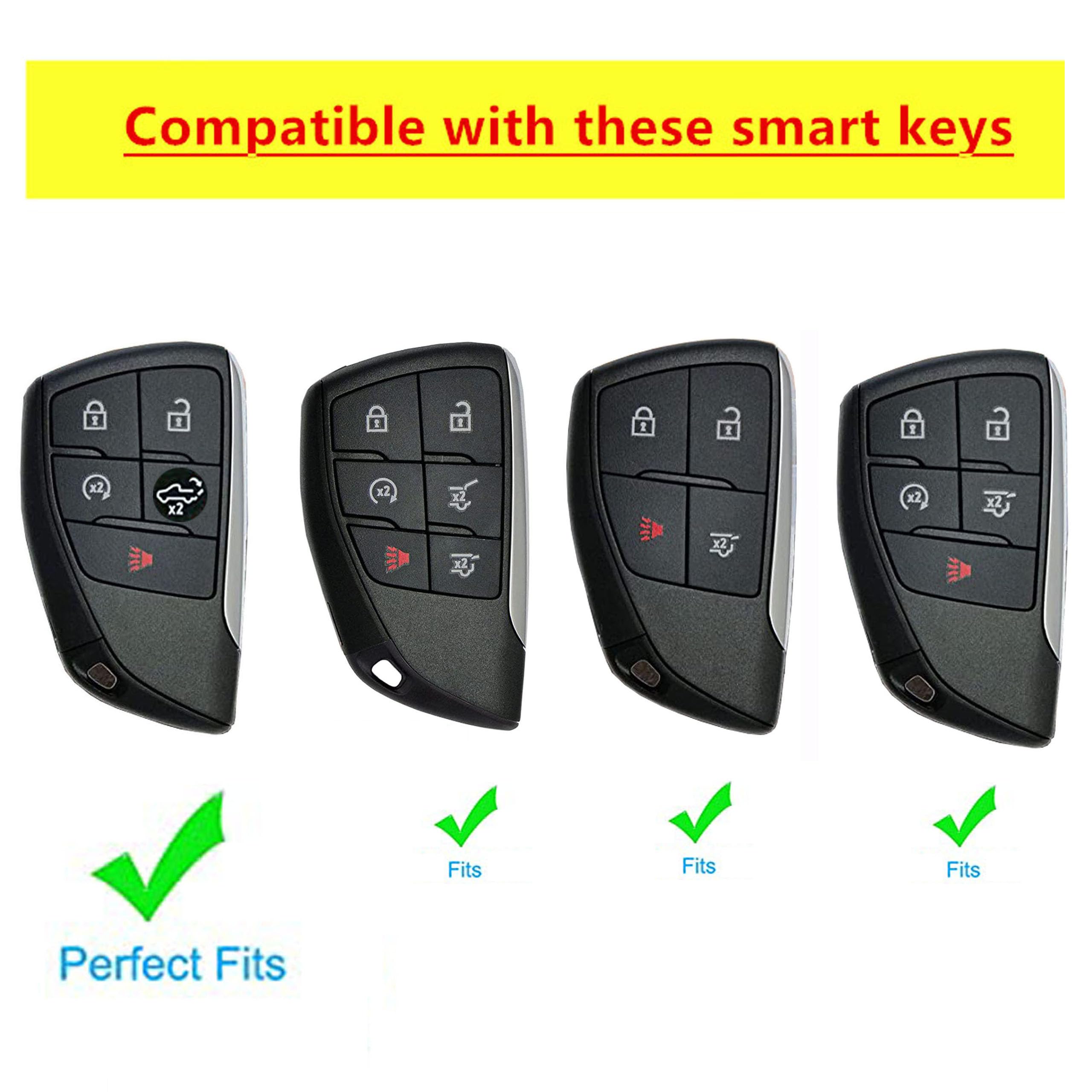 QIXIUBIA for GMC Key Fob Cover Keyless Remote Smart Key Shell with Keychain Fit for GMC Yukon Chevy Chevrolet Suburban Tahoe GM Buick Encore - View 2 of 5