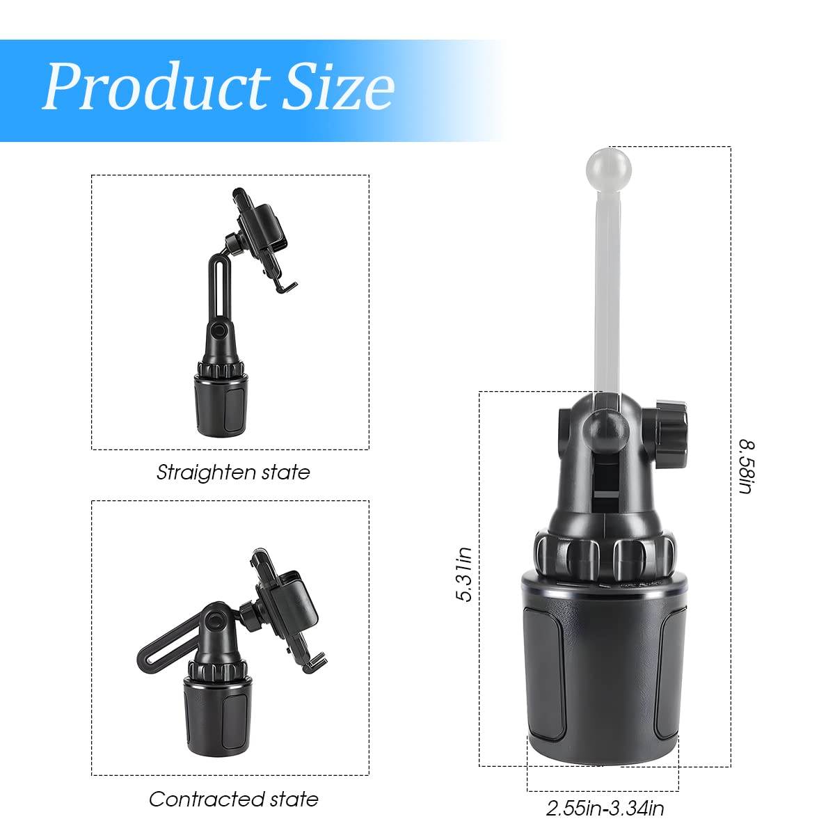 AUKEPO Universal Adjustable Long Neck Car Cup Phone Holder for Trucks, SUVs, No Shaking Automobile Cradle for iPhone, Samsung and Smart Phone - View 2 of 6