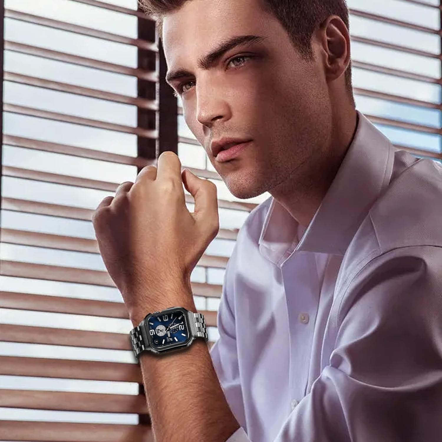 SUPLINK SUPLINK Stainless Steel Case and Band for Apple Watch 40mm 41mm 38mm Rugged Metal Cover Bumper Strap for Series 9 8 7 6 5 4 3 2 1 SE Black - View 7 of 9