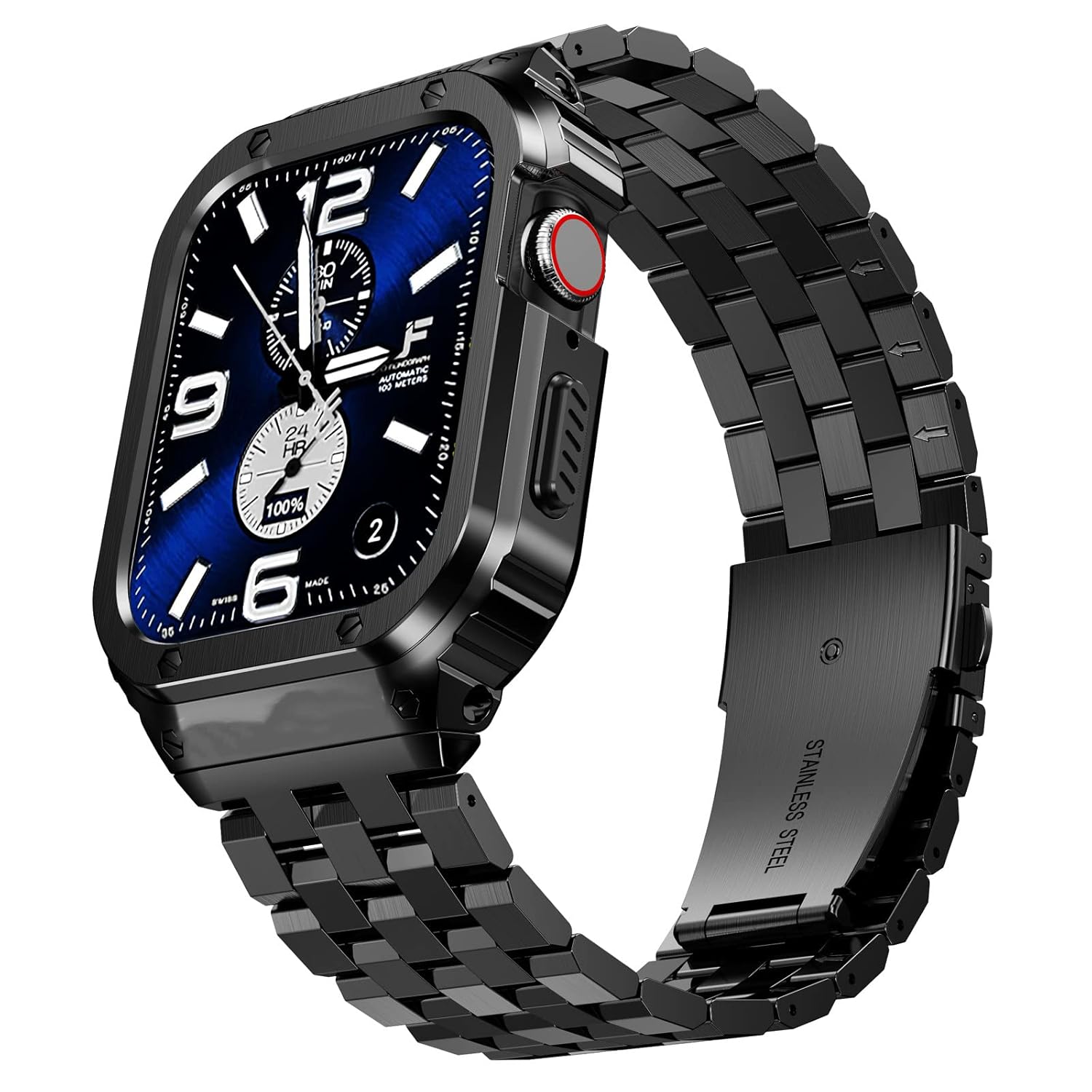 SUPLINK Stainless Steel Case and Band for Apple Watch 40mm 41mm 38mm Rugged Metal Cover Bumper Strap for Series 9 8 7 6 5 4 3 2 1 SE Black