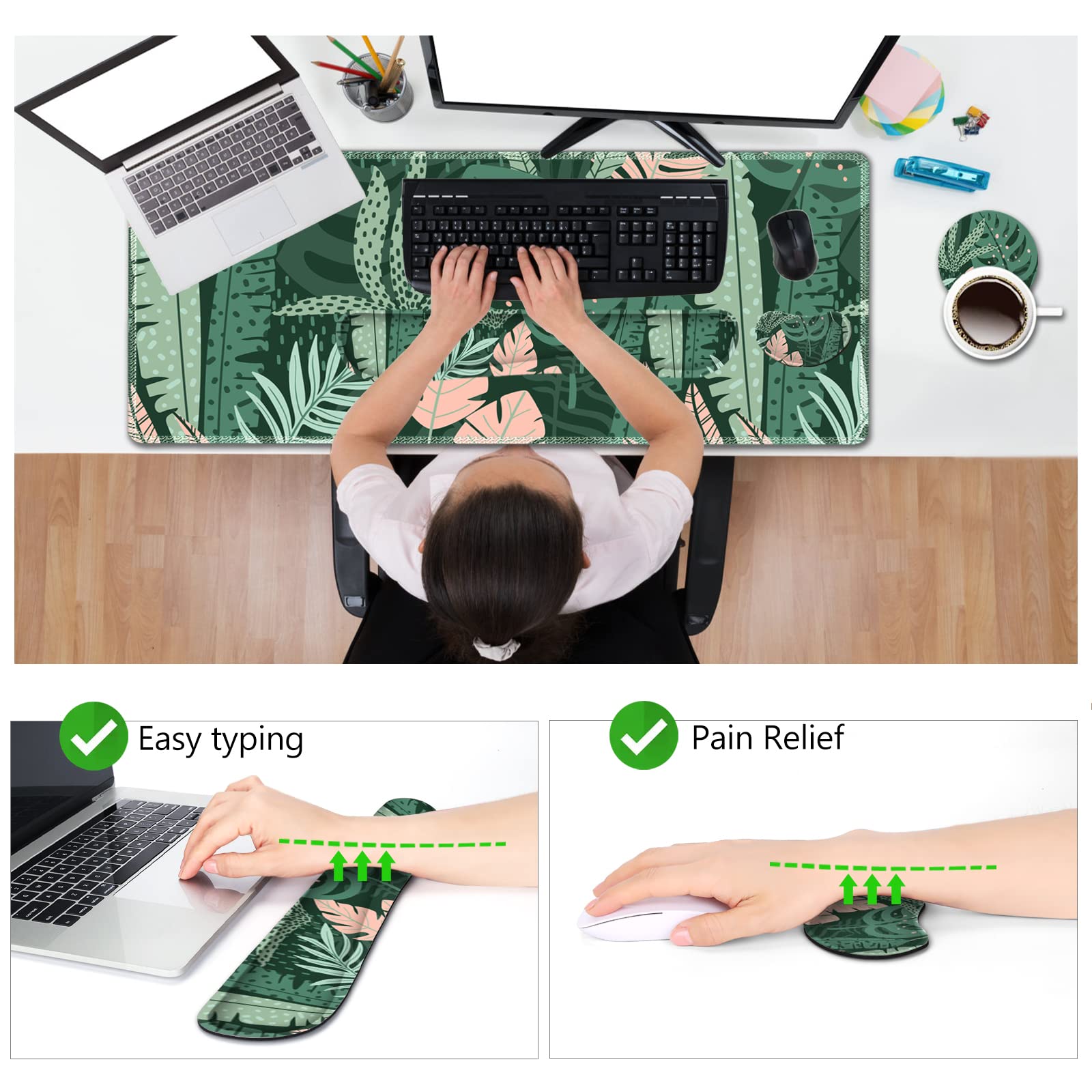 AIMSA Large Gaming Mouse Pad Set, Keyboard Wrist Rest Support Mouse Pad, Ergonomic Memory Foam Multifunctional Extended Desk Mat 35x15.7in Anti-Slip - View 2 of 7