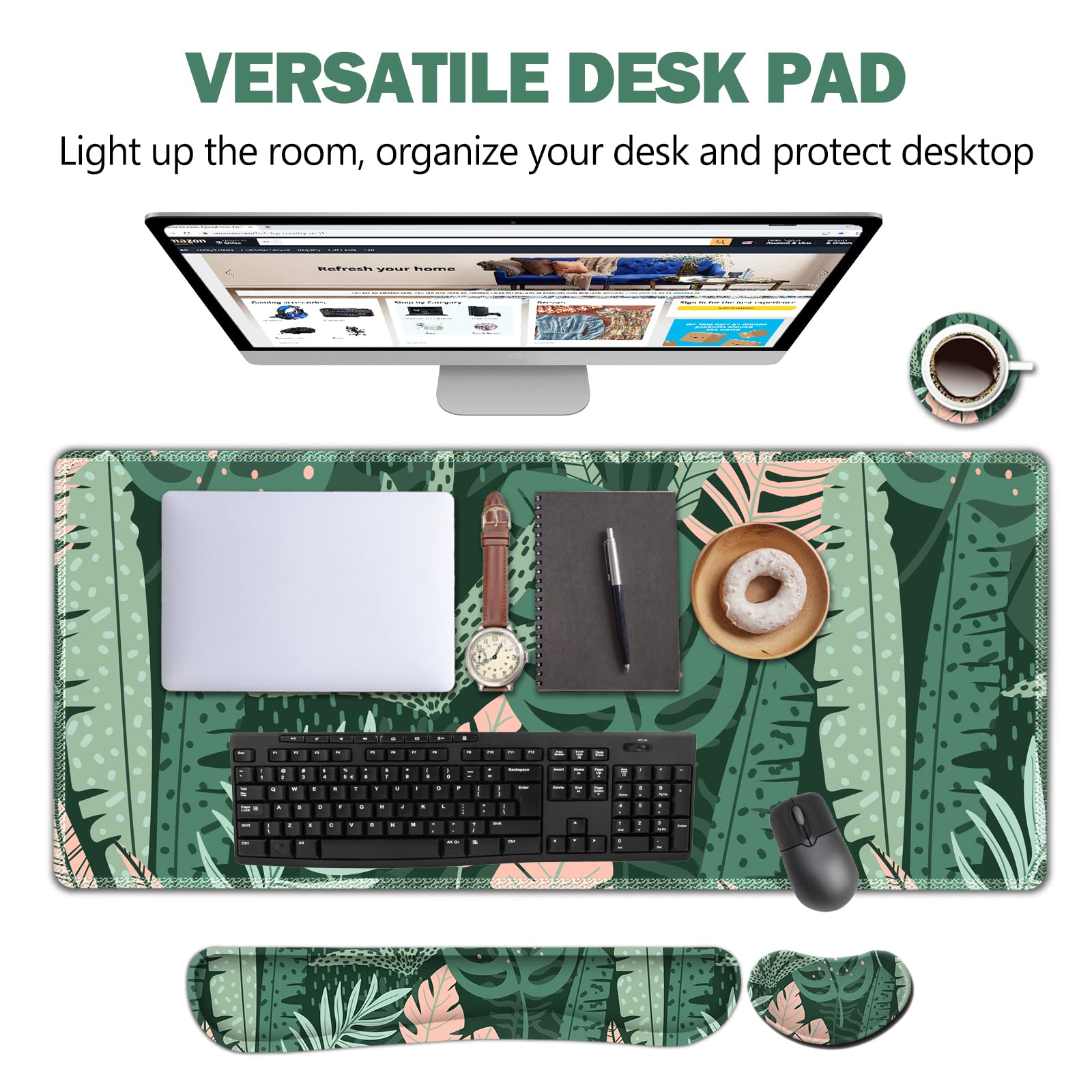 AIMSA Large Gaming Mouse Pad Set, Keyboard Wrist Rest Support Mouse Pad, Ergonomic Memory Foam Multifunctional Extended Desk Mat 35x15.7in Anti-Slip - View 3 of 7